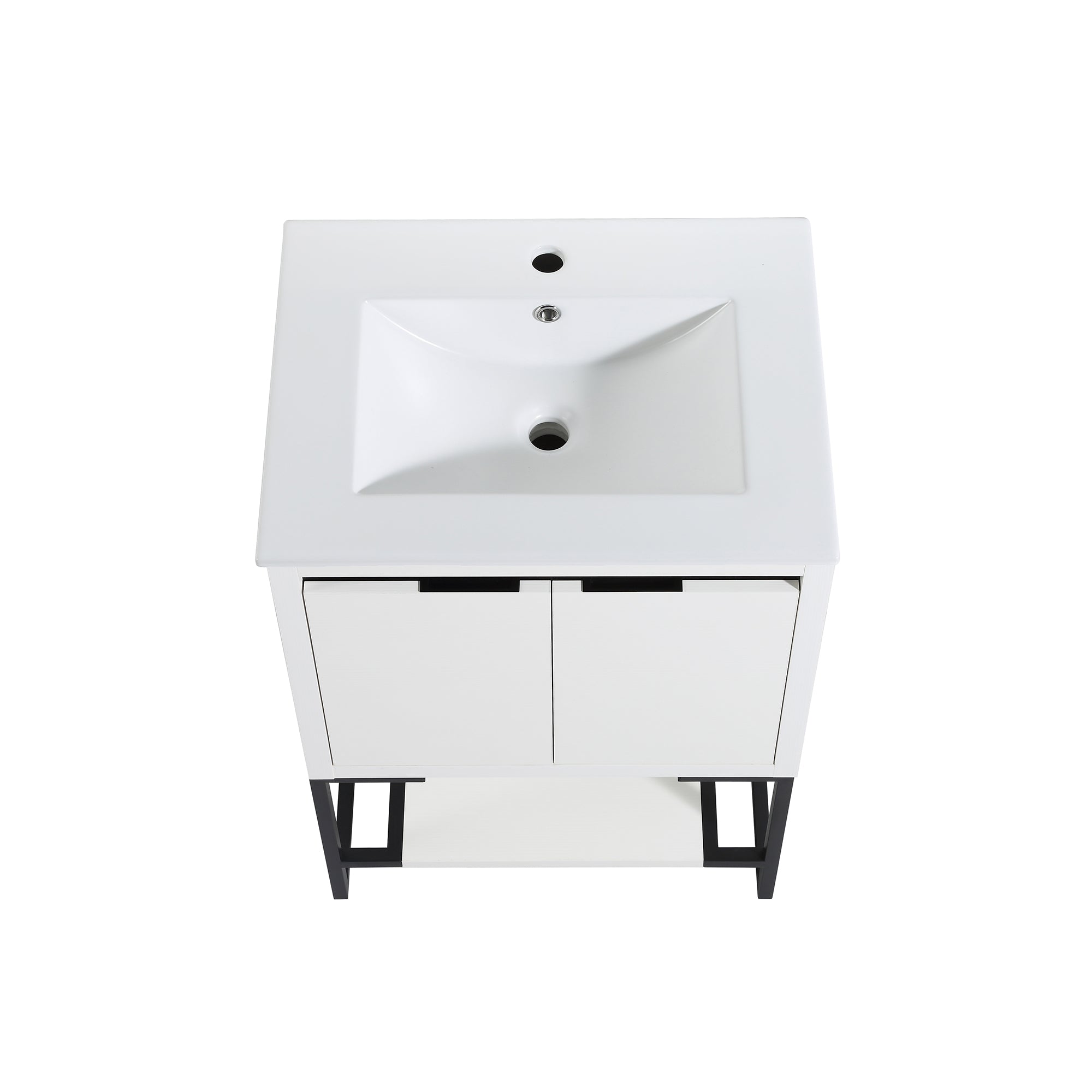 24 Inch Plywood Freestanding Bathroom Vanity Set with Integrated Resin Basin and Open Shelf