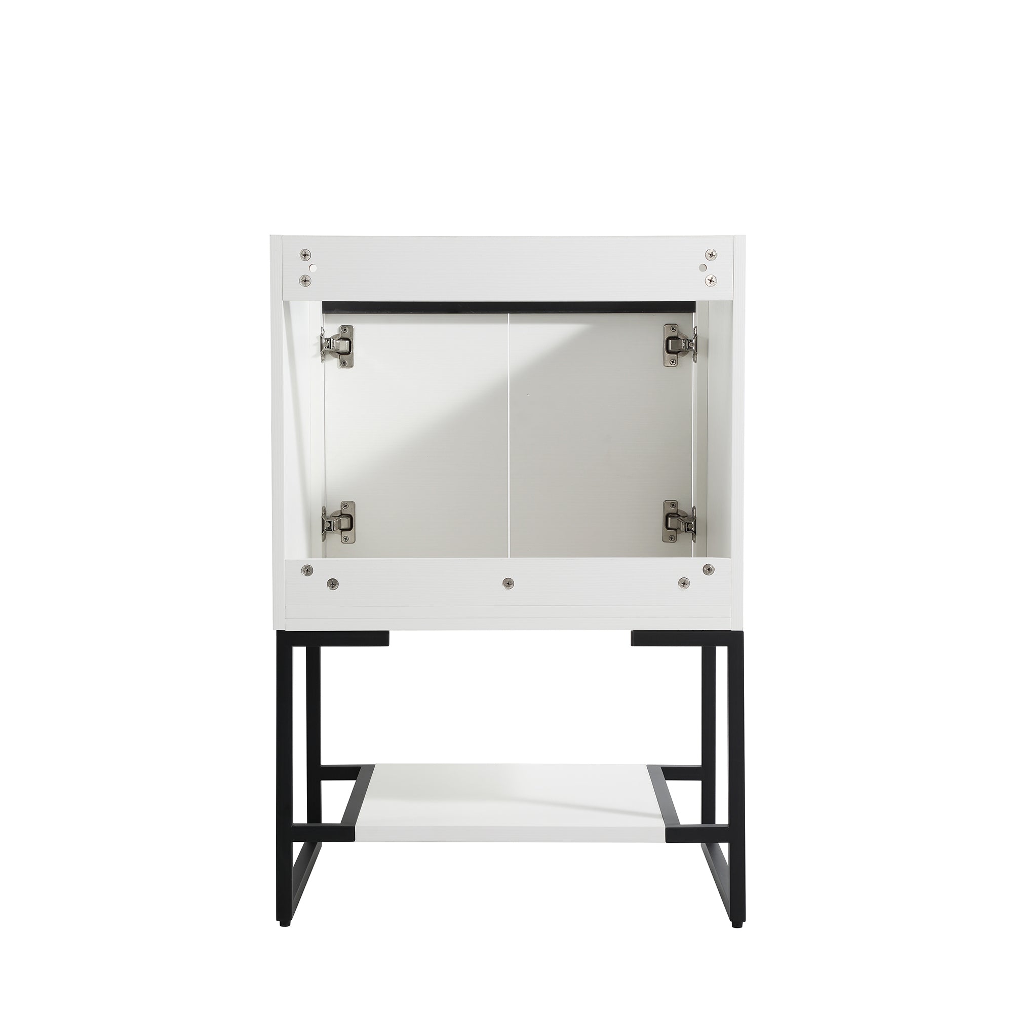 24 Inch Plywood Freestanding Bathroom Vanity Set with Integrated Resin Basin and Open Shelf