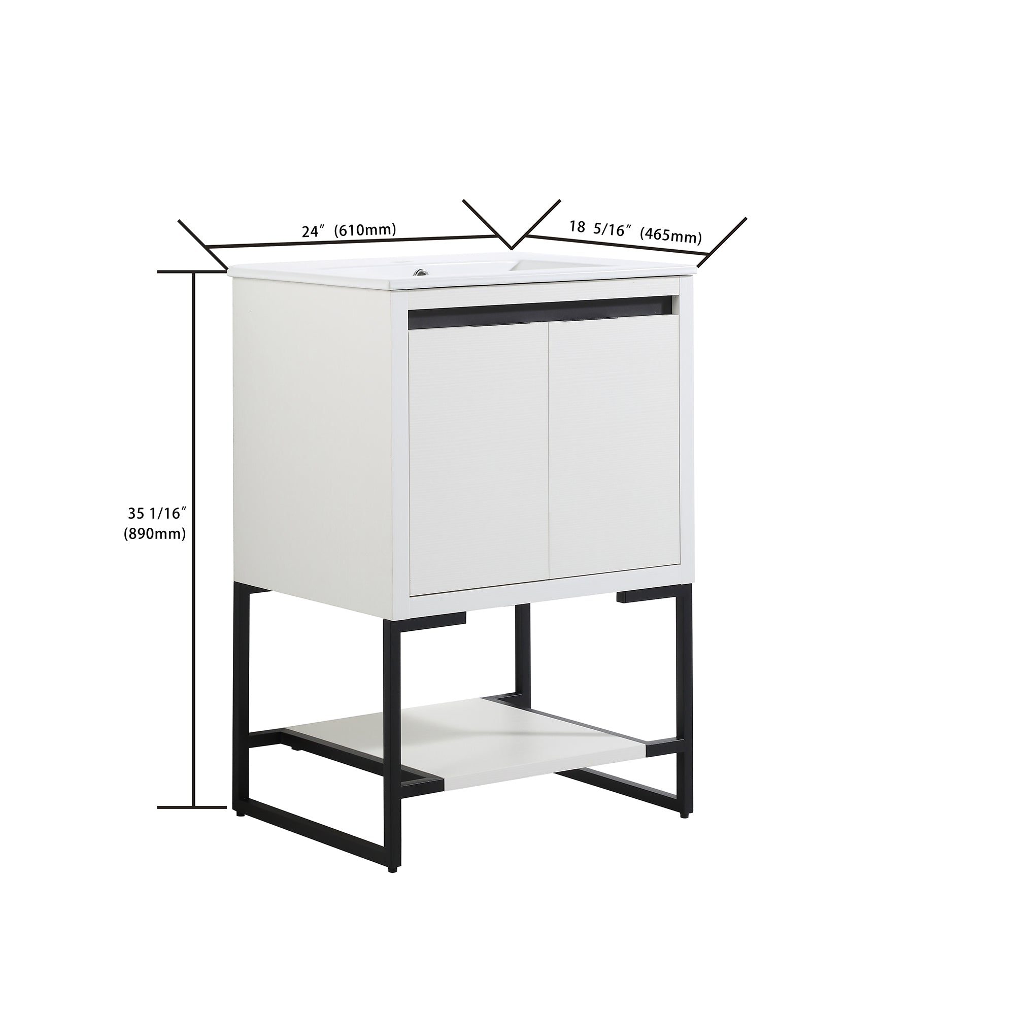 24 Inch Plywood Freestanding Bathroom Vanity Set with Integrated Resin Basin and Open Shelf