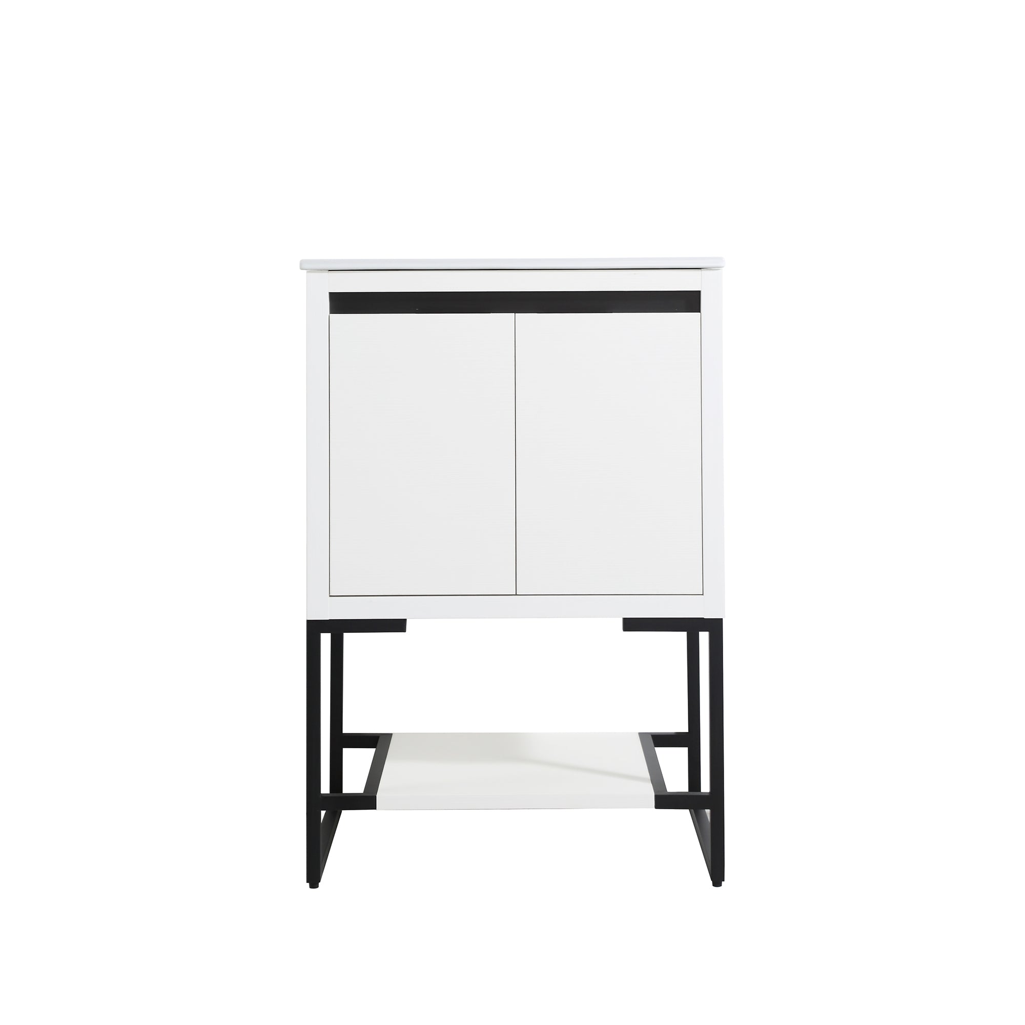 24 Inch Plywood Freestanding Bathroom Vanity Set with Integrated Resin Basin and Open Shelf