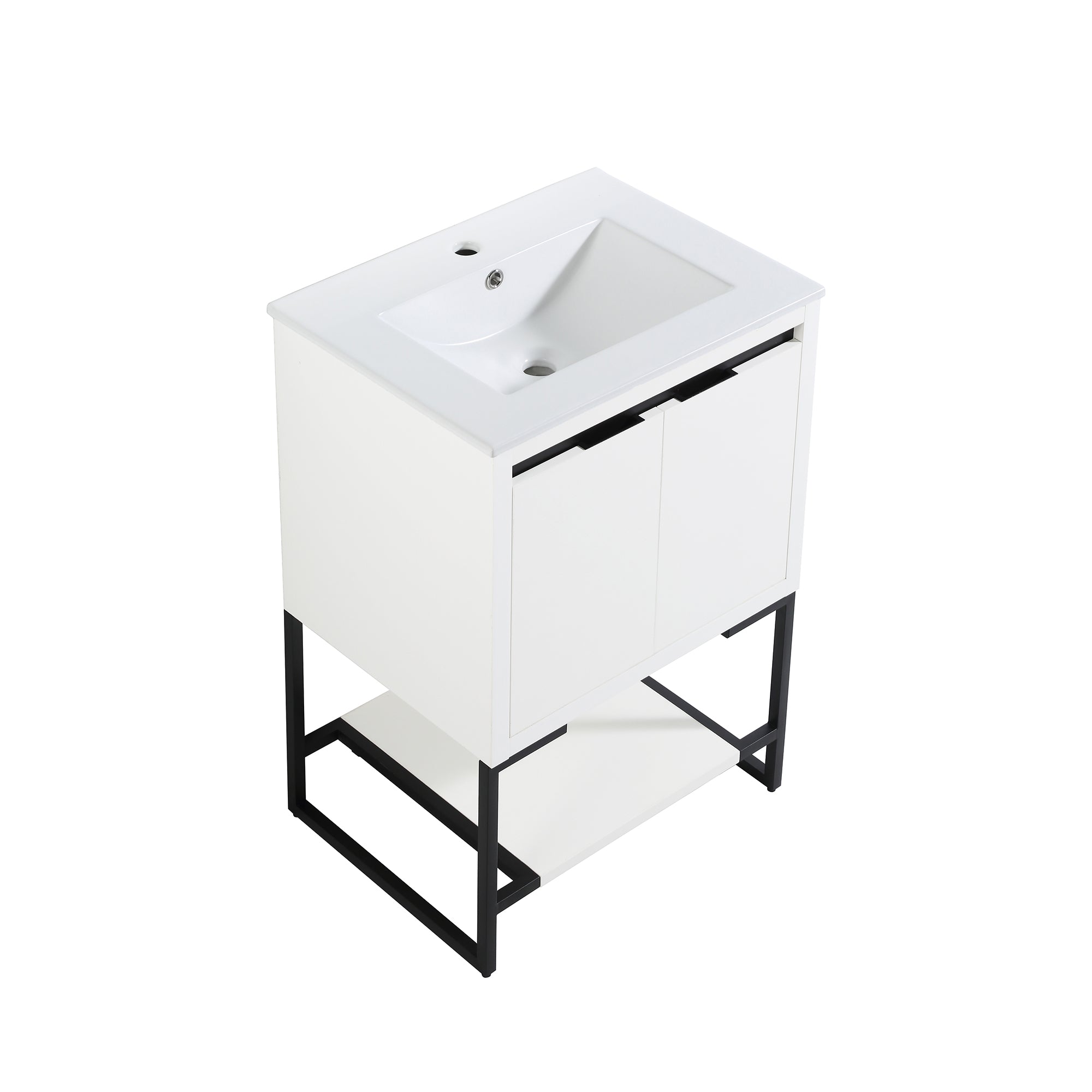 24 Inch Plywood Freestanding Bathroom Vanity Set with Integrated Resin Basin and Open Shelf