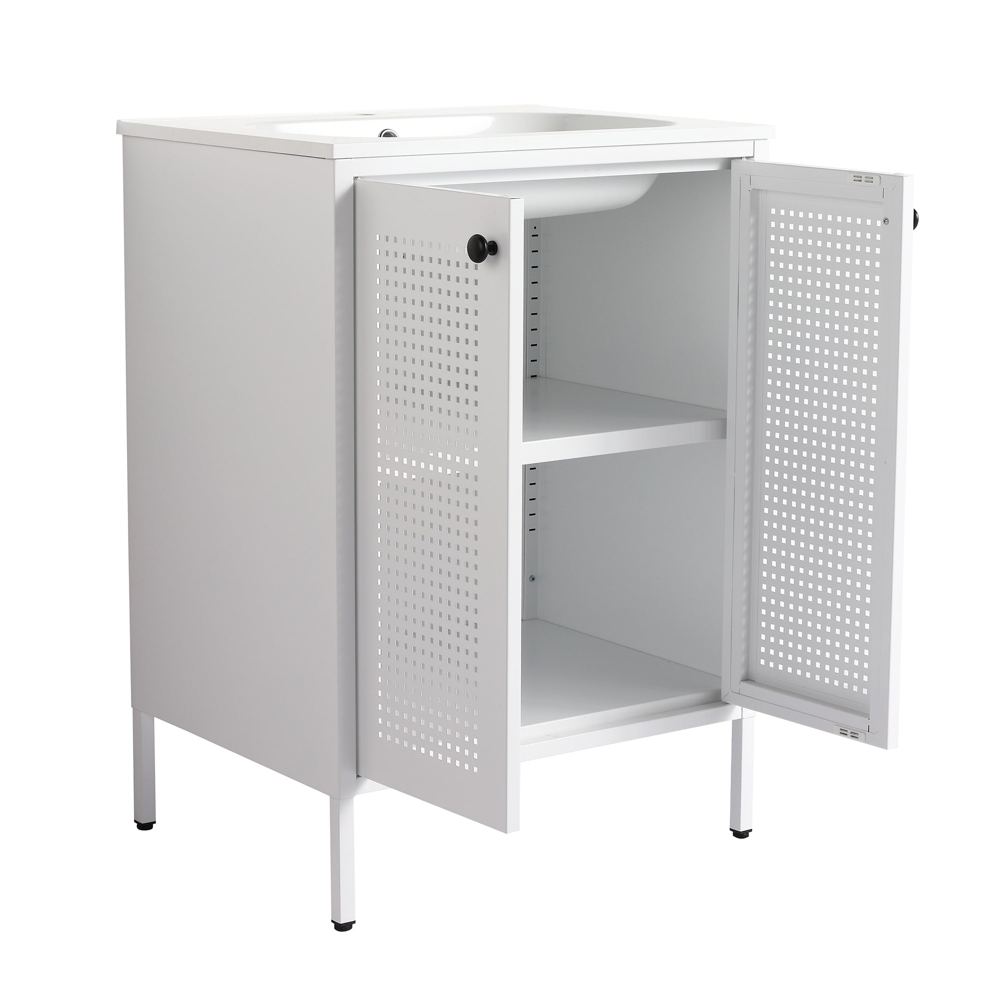 24 Inch Steel Freestanding Bathroom Vanity Set with Integrated Resin Basin and Door