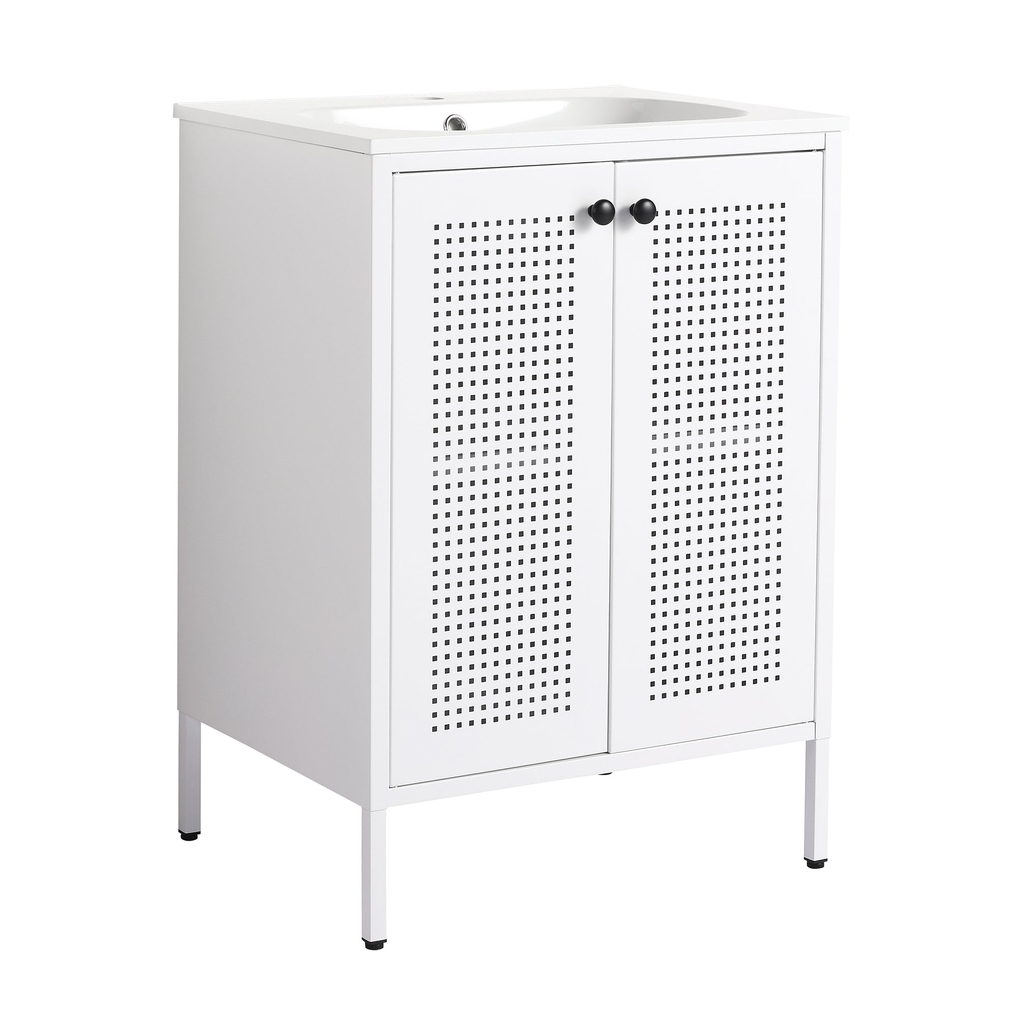 24 Inch Steel Freestanding Bathroom Vanity Set with Integrated Resin Basin and Door