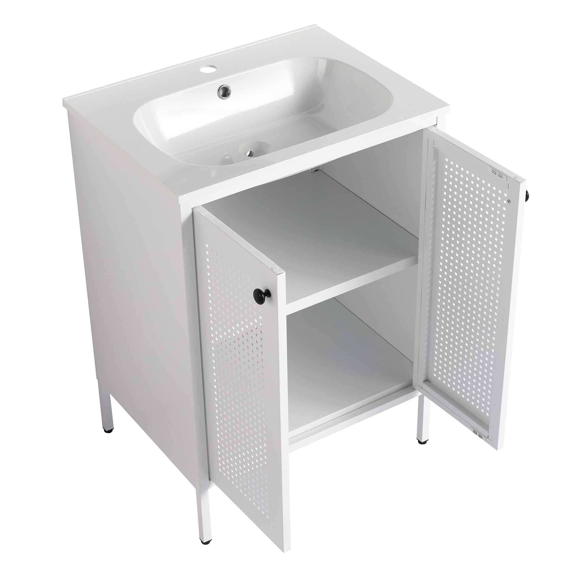 24 Inch Steel Freestanding Bathroom Vanity Set with Integrated Resin Basin and Door