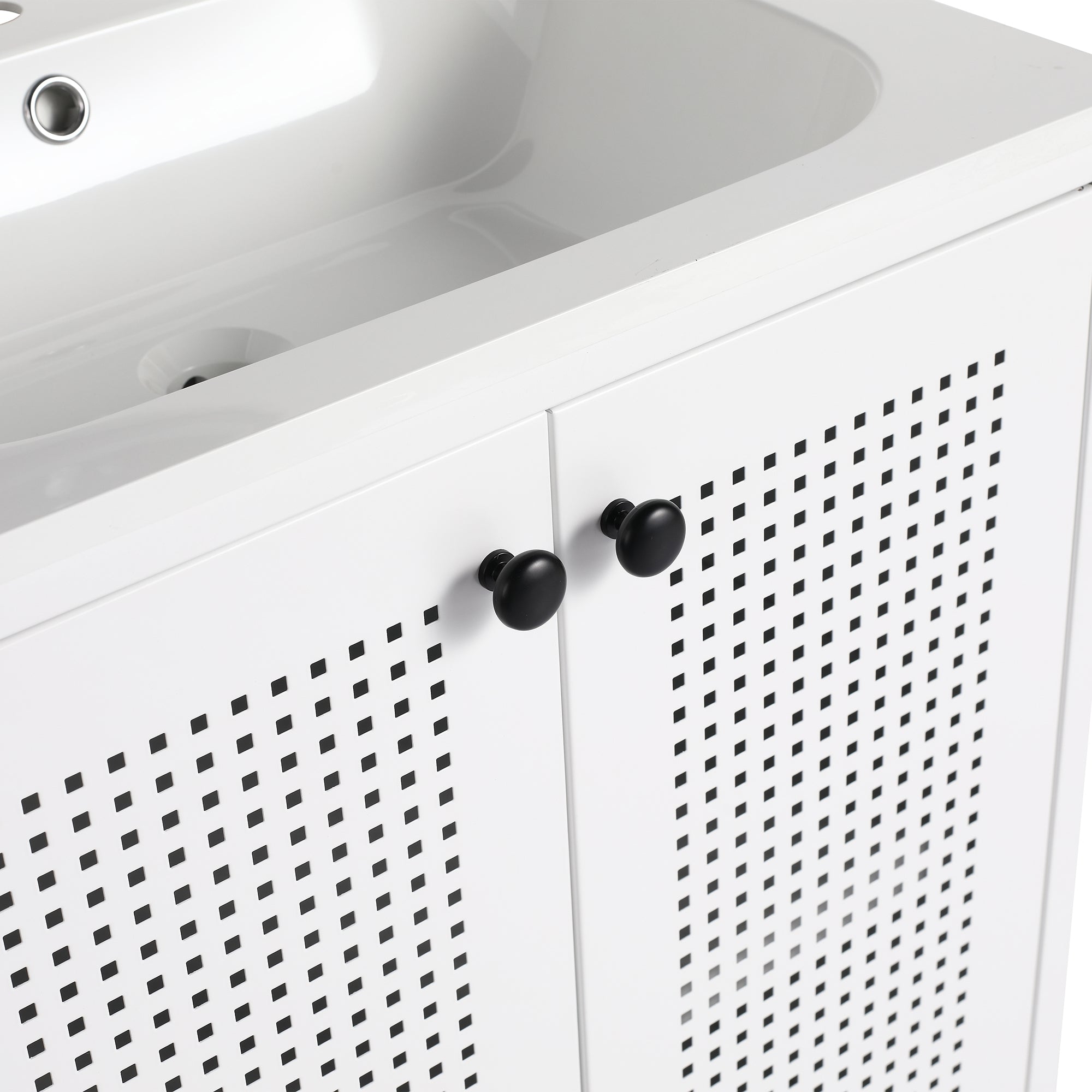24 Inch Steel Freestanding Bathroom Vanity Set with Integrated Resin Basin and Door
