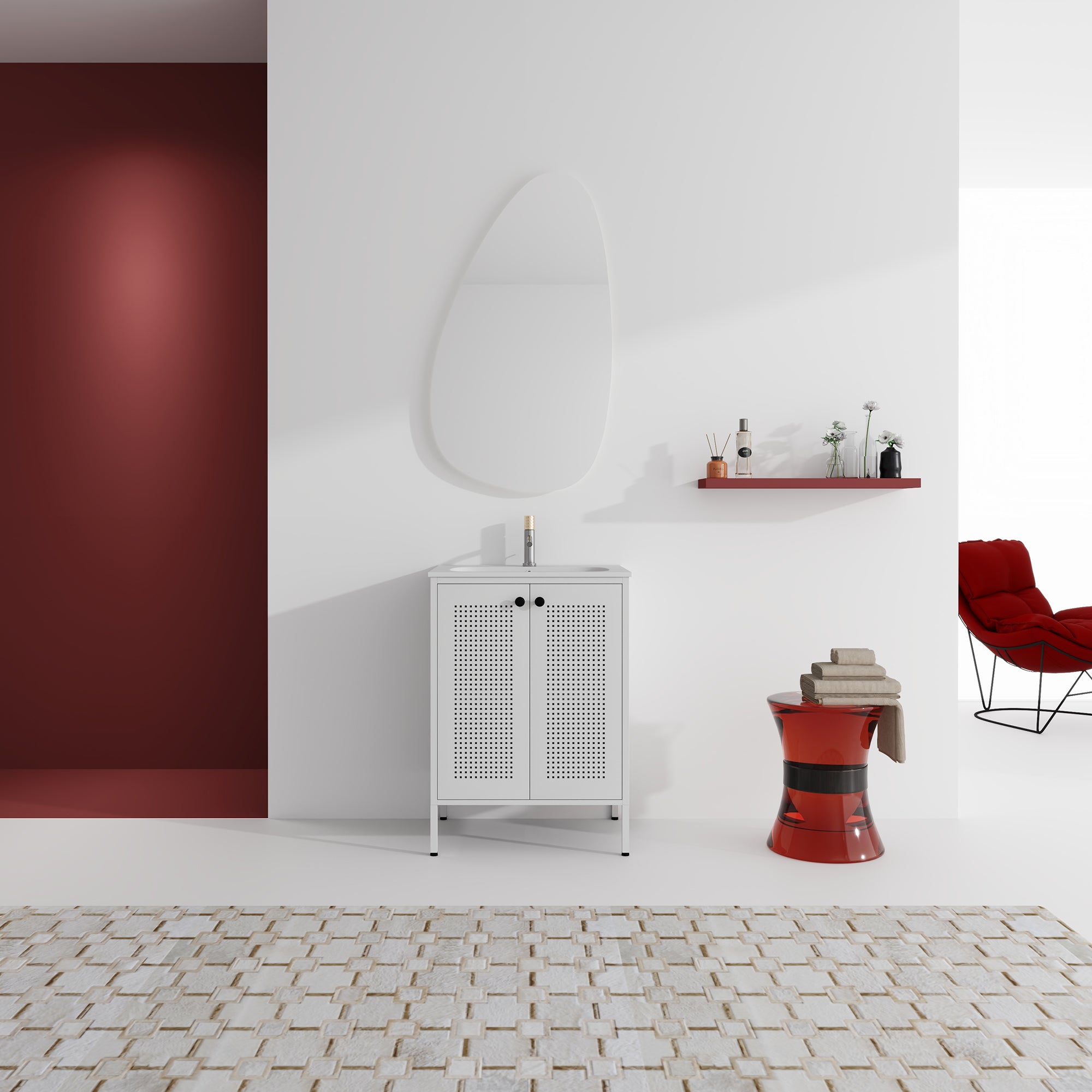24 Inch Steel Freestanding Bathroom Vanity Set with Integrated Resin Basin and Door