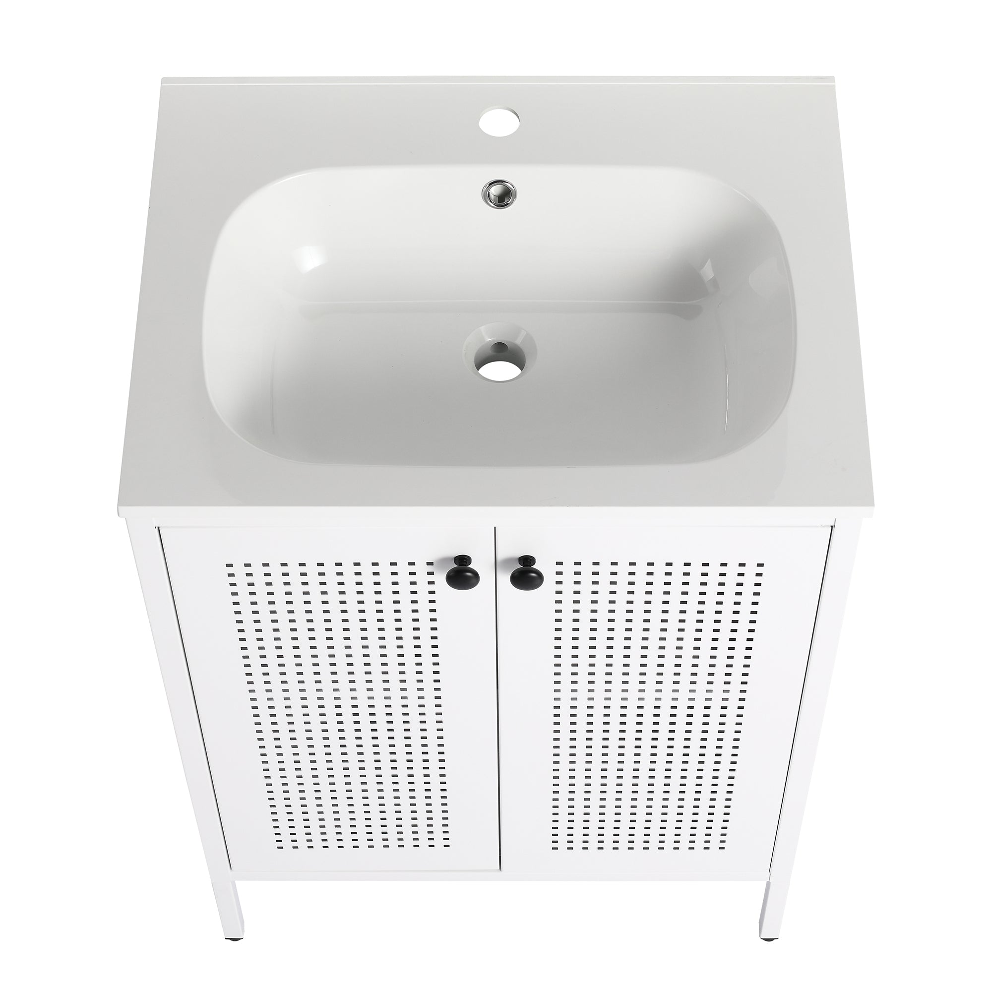 24 Inch Steel Freestanding Bathroom Vanity Set with Integrated Resin Basin and Door