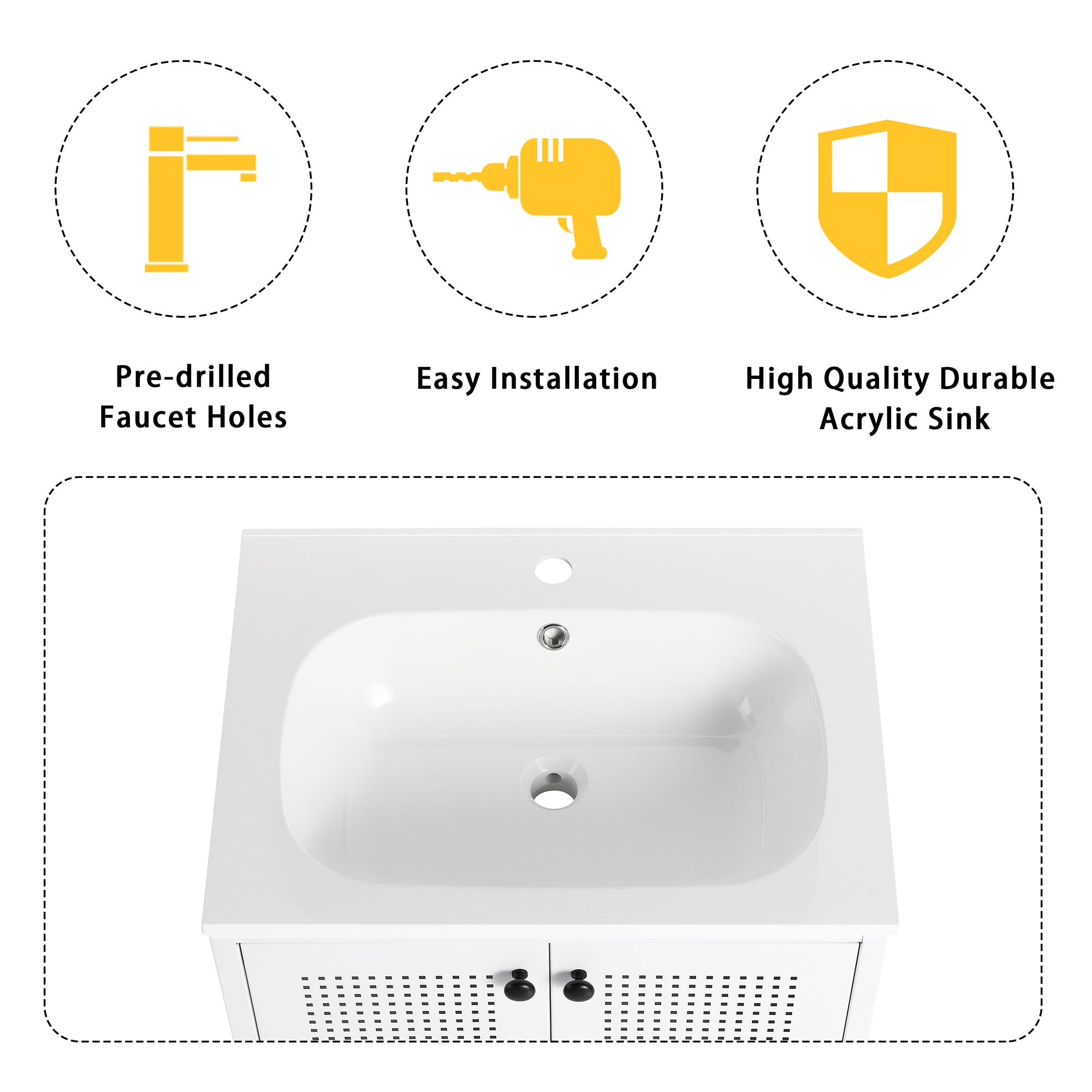 24 Inch Steel Freestanding Bathroom Vanity Set with Integrated Resin Basin and Door