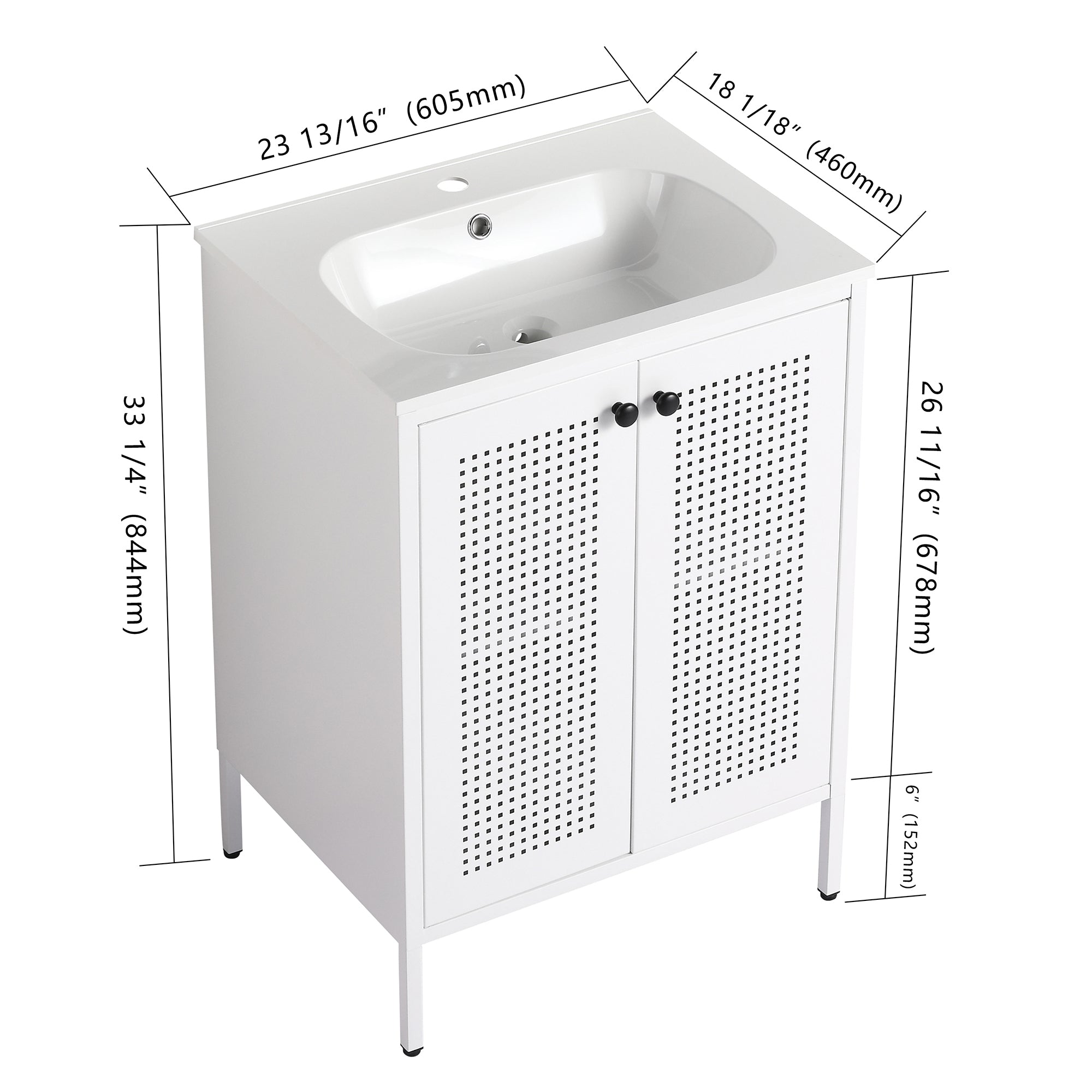 24 Inch Steel Freestanding Bathroom Vanity Set with Integrated Resin Basin and Door