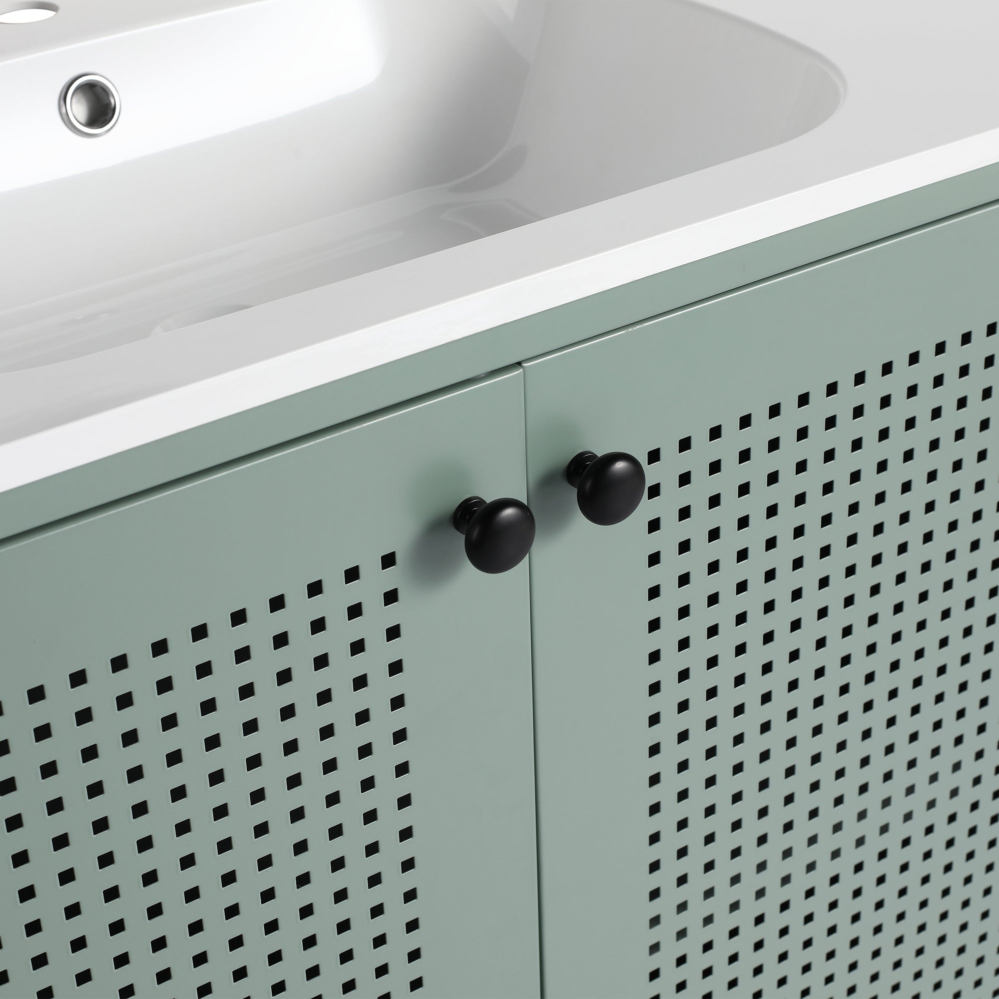 30 Inch Steel Freestanding Bathroom Vanity Set with Integrated Resin Basin and Door