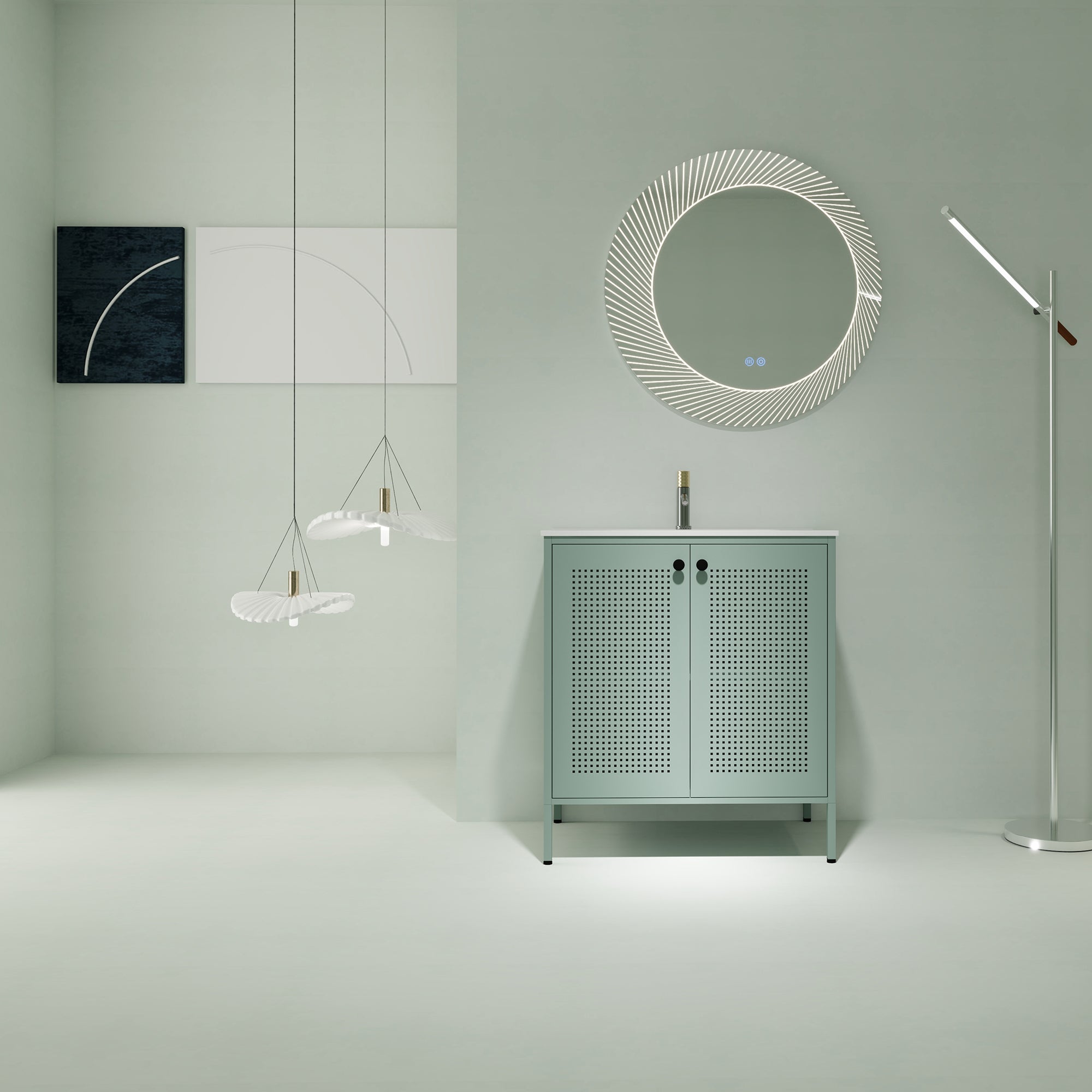 30 Inch Steel Freestanding Bathroom Vanity Set with Integrated Resin Basin and Door