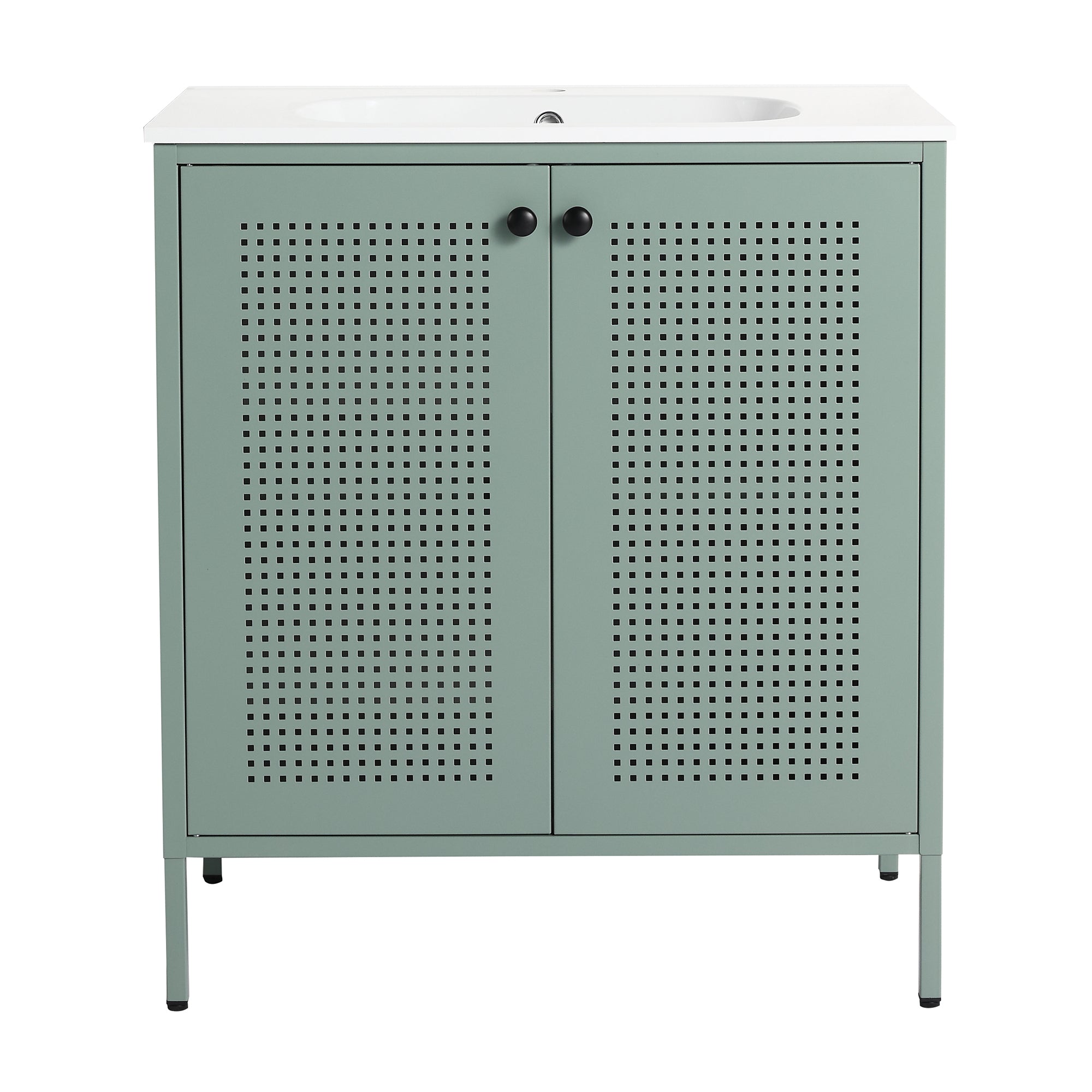 30 Inch Steel Freestanding Bathroom Vanity Set with Integrated Resin Basin and Door
