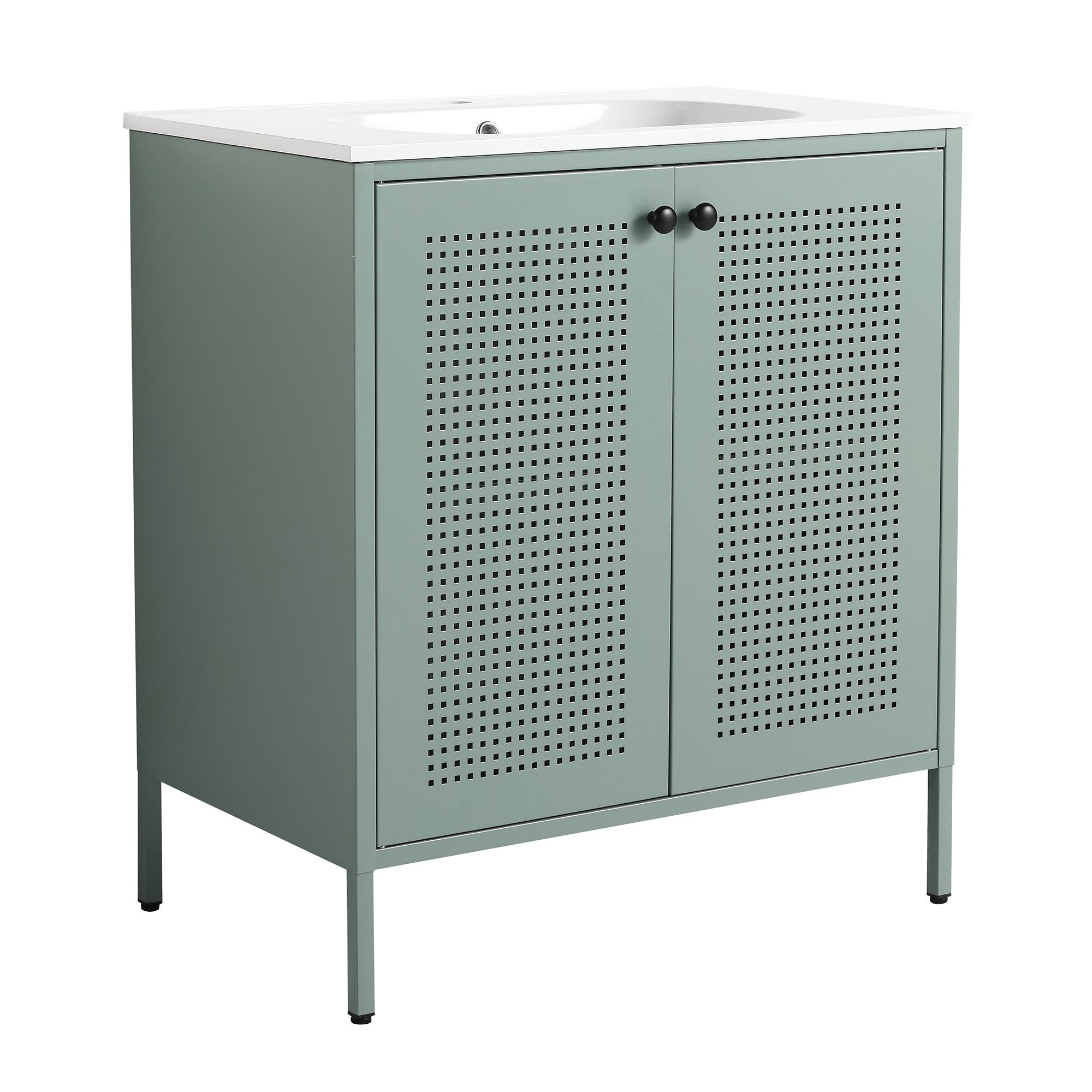 30 Inch Steel Freestanding Bathroom Vanity Set with Integrated Resin Basin and Door