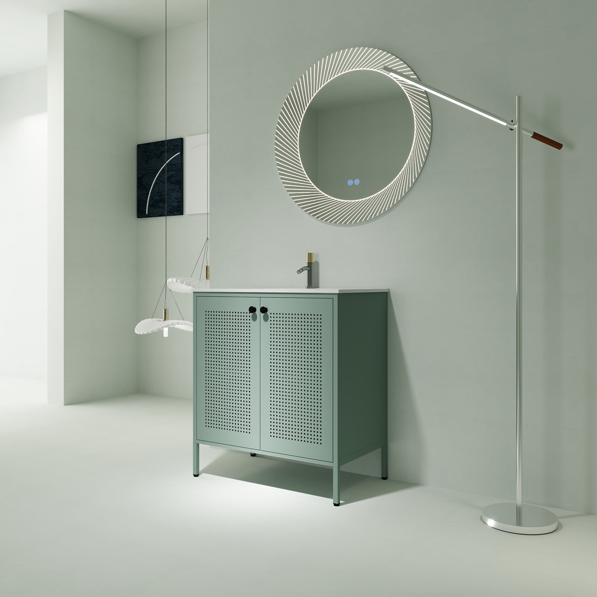 30 Inch Steel Freestanding Bathroom Vanity Set with Integrated Resin Basin and Door