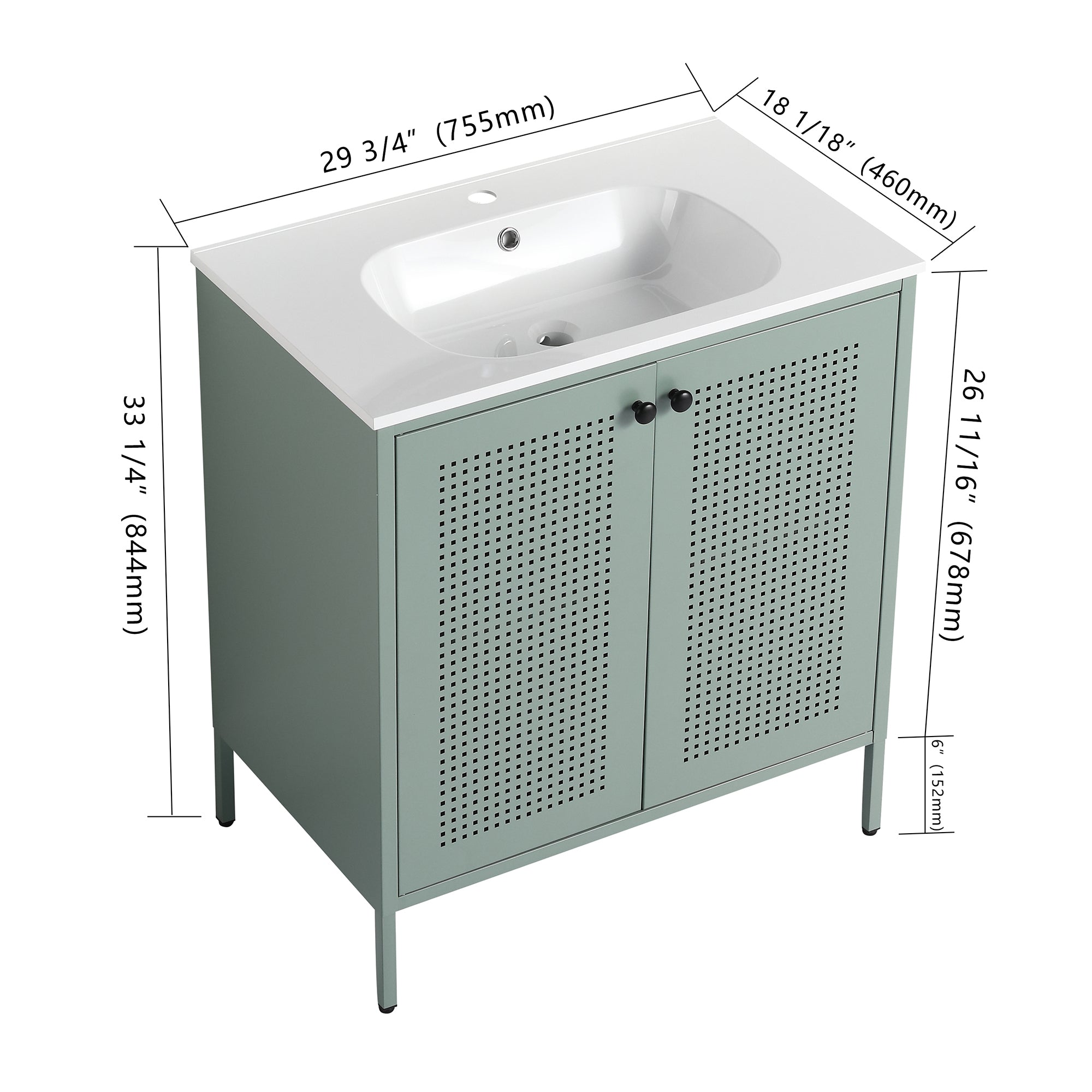 30 Inch Steel Freestanding Bathroom Vanity Set with Integrated Resin Basin and Door