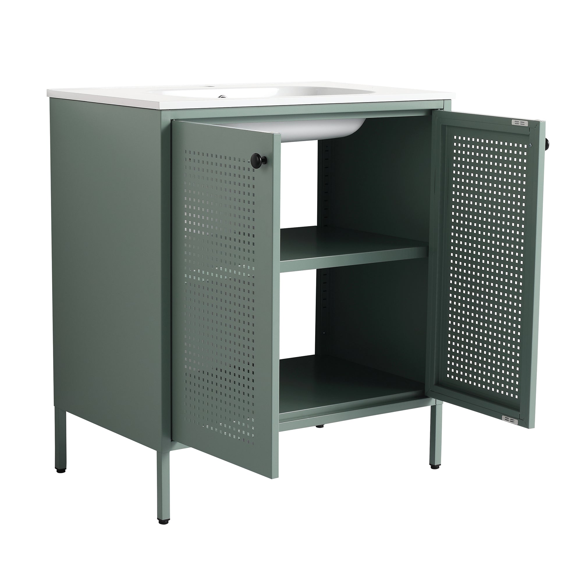 30 Inch Steel Freestanding Bathroom Vanity Set with Integrated Resin Basin and Door