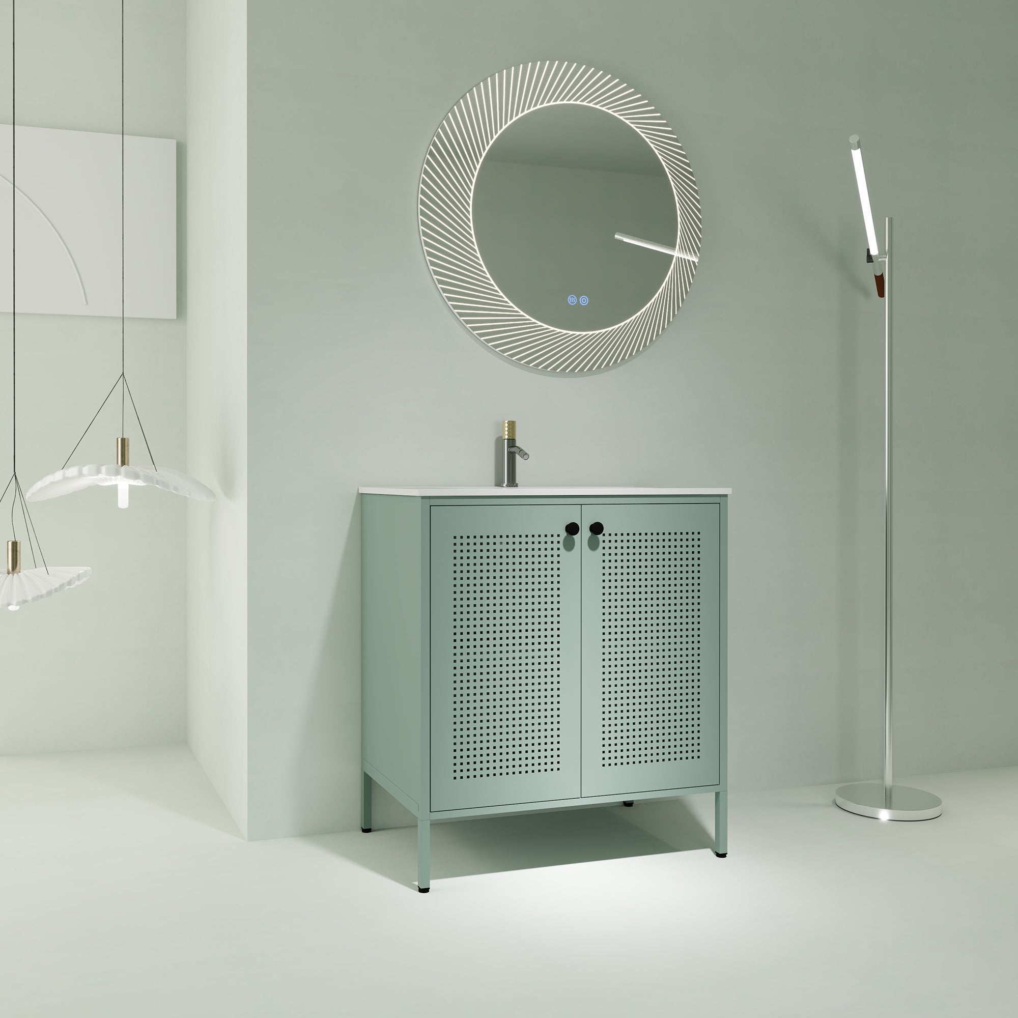 30 Inch Steel Freestanding Bathroom Vanity Set with Integrated Resin Basin and Door