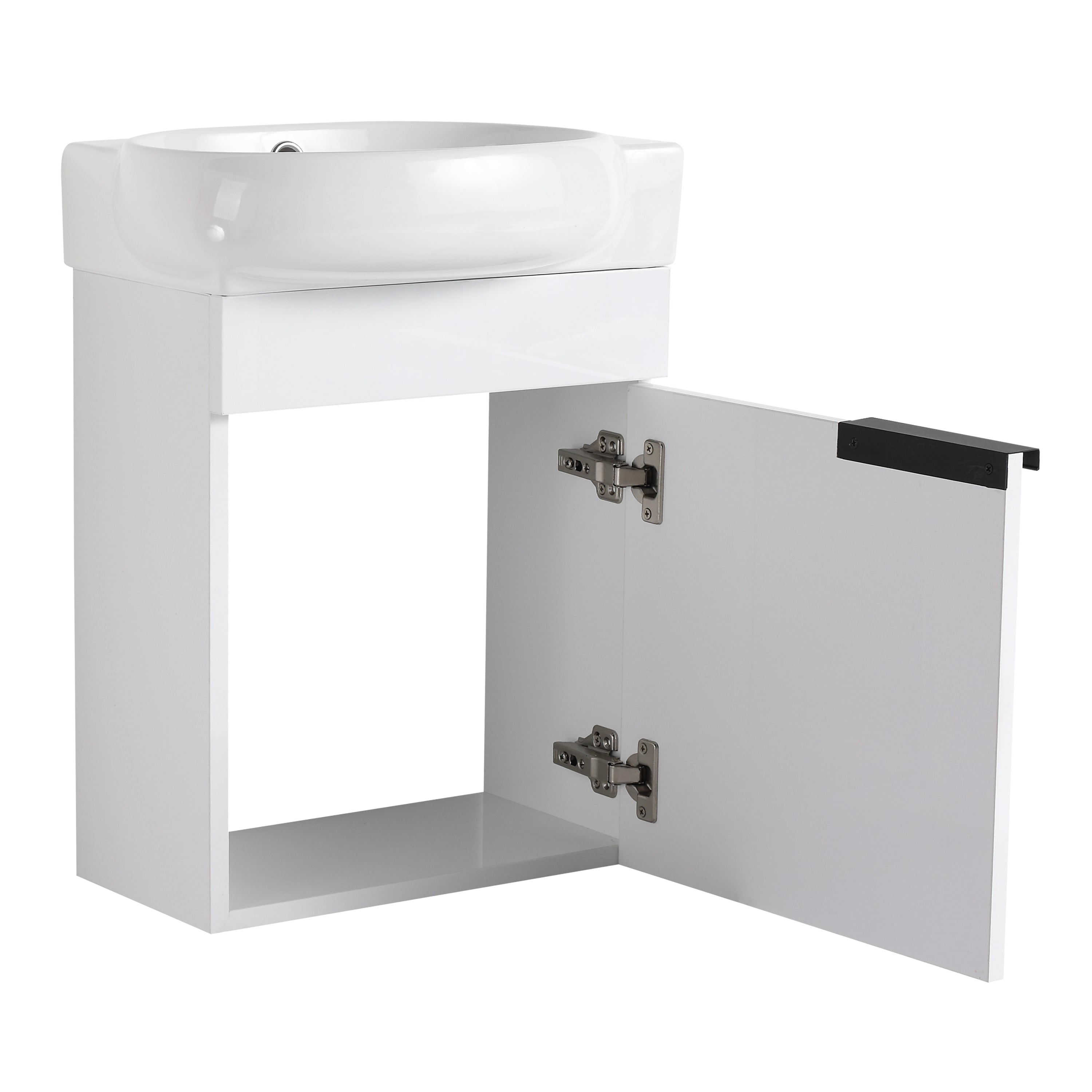 17 in.W Wall-Mounted Plywood Bathroom Vanity in Gloss White with Ceramic Sink