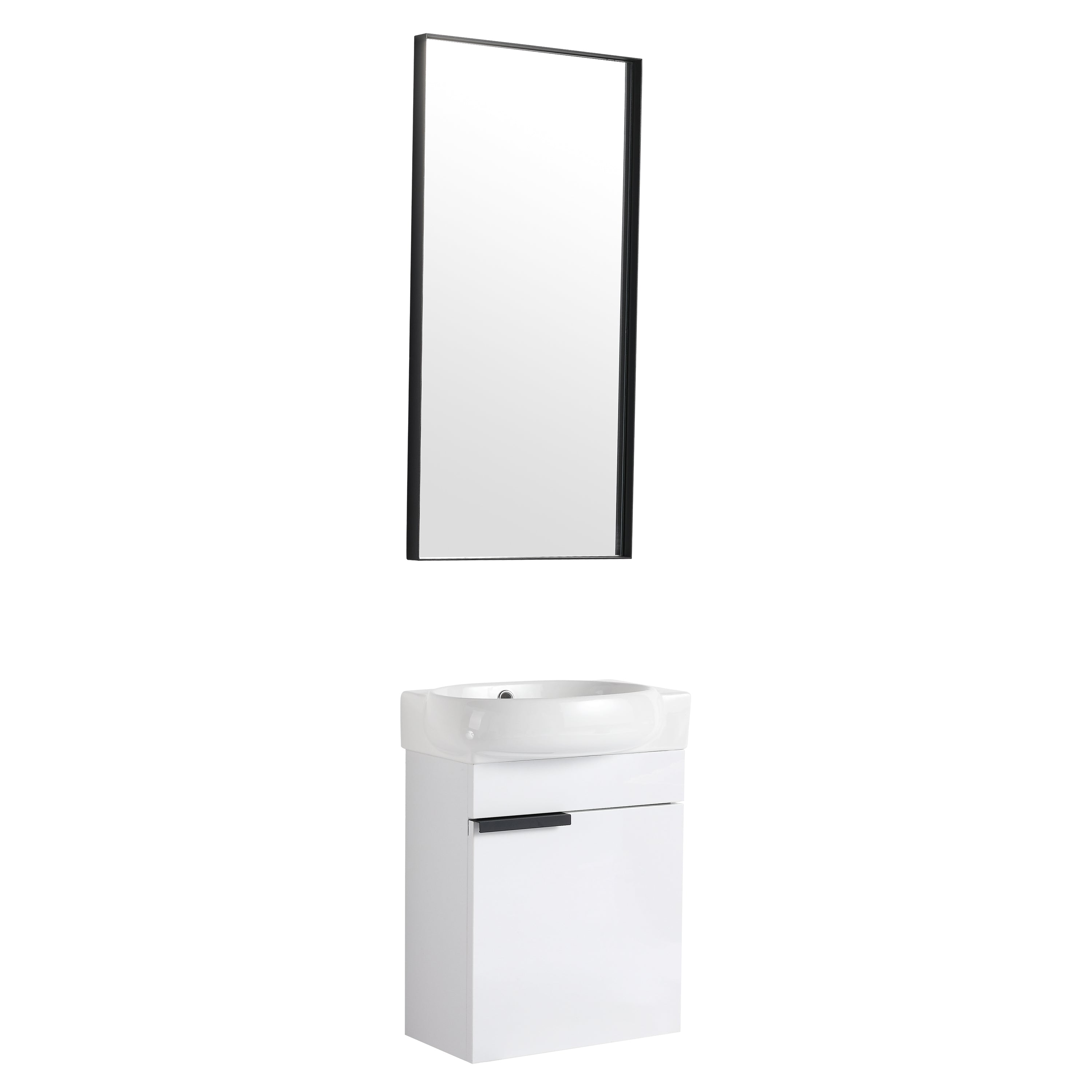 17 in.W Wall-Mounted Plywood Bathroom Vanity in Gloss White with Ceramic Sink