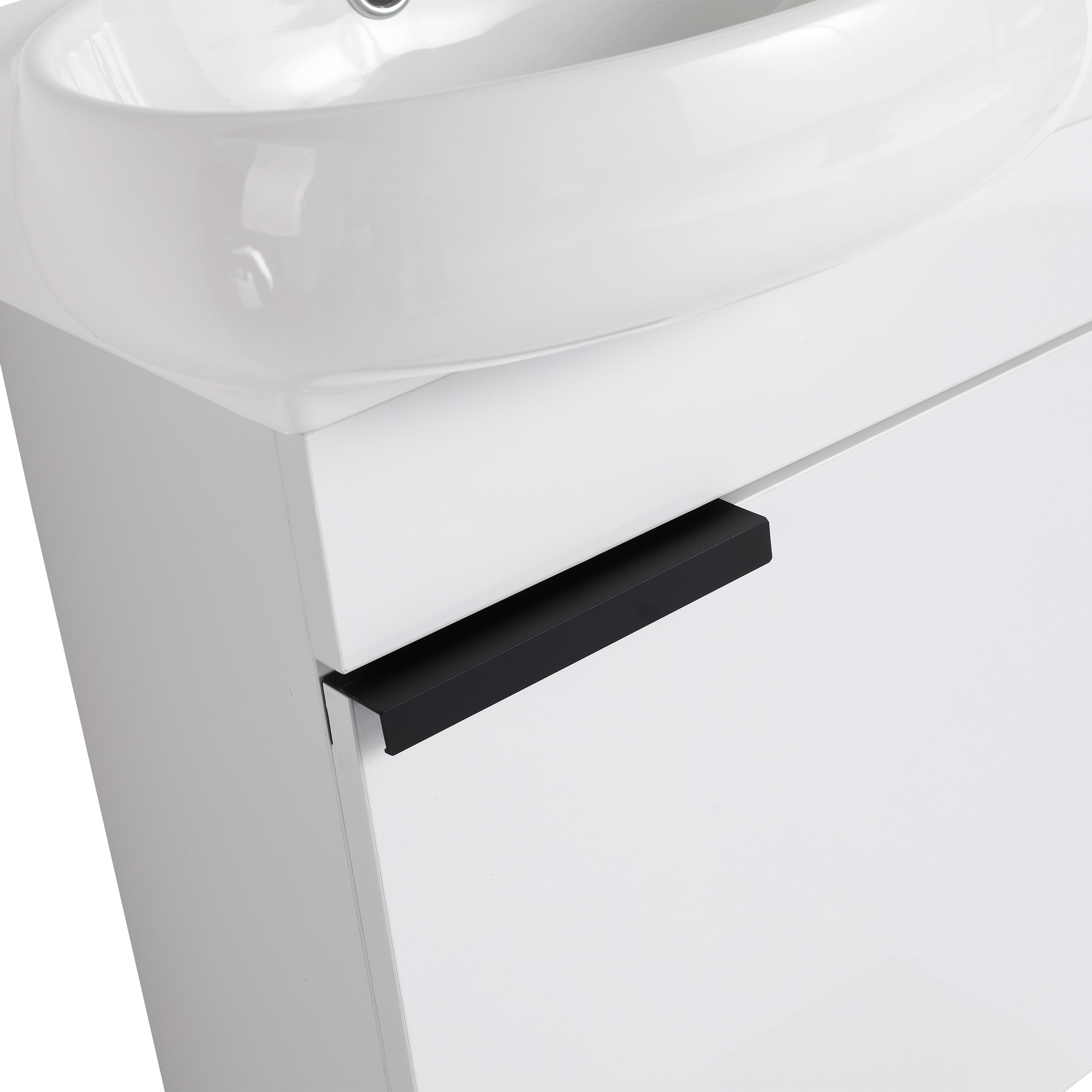 17 in.W Wall-Mounted Plywood Bathroom Vanity in Gloss White with Ceramic Sink