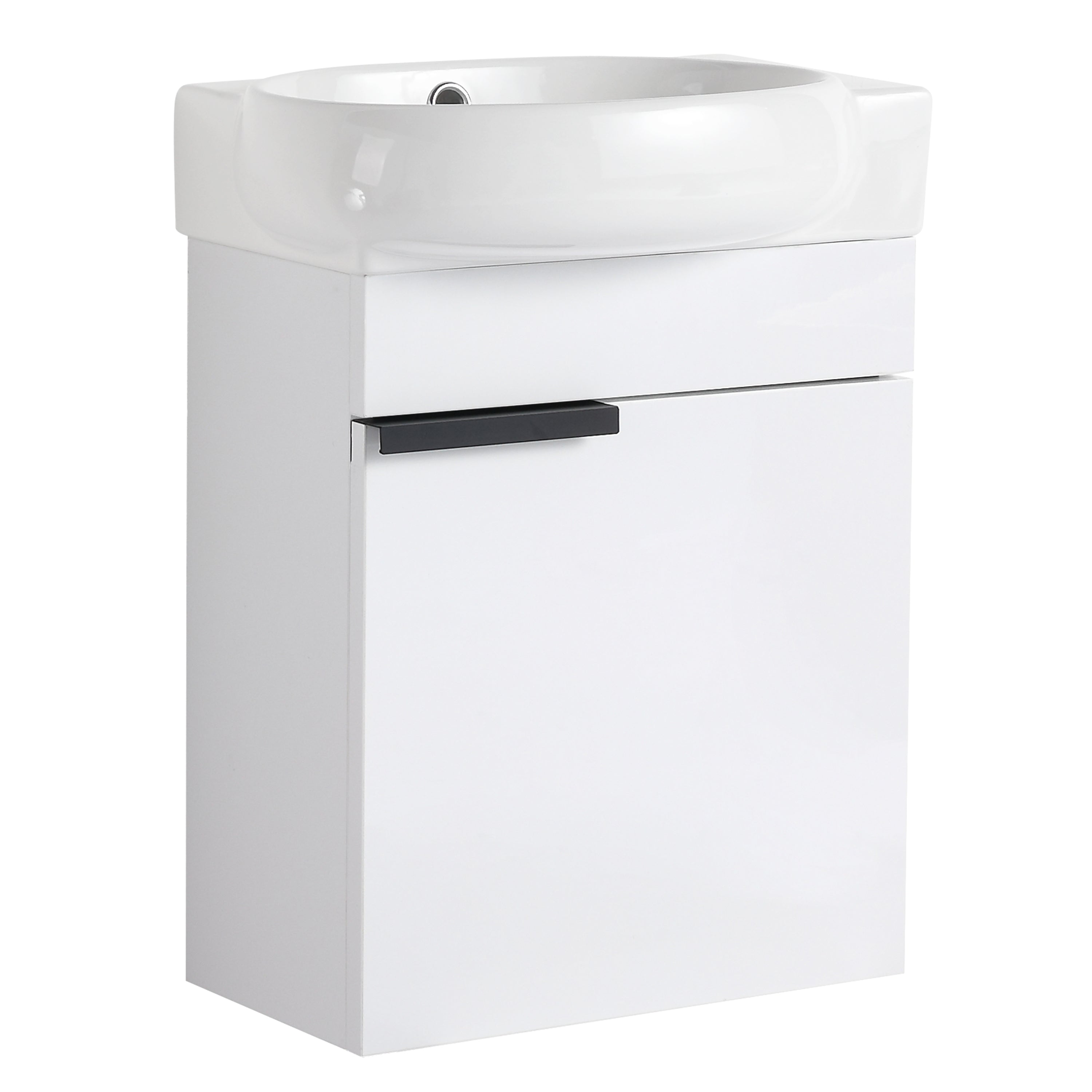 17 in.W Wall-Mounted Plywood Bathroom Vanity in Gloss White with Ceramic Sink