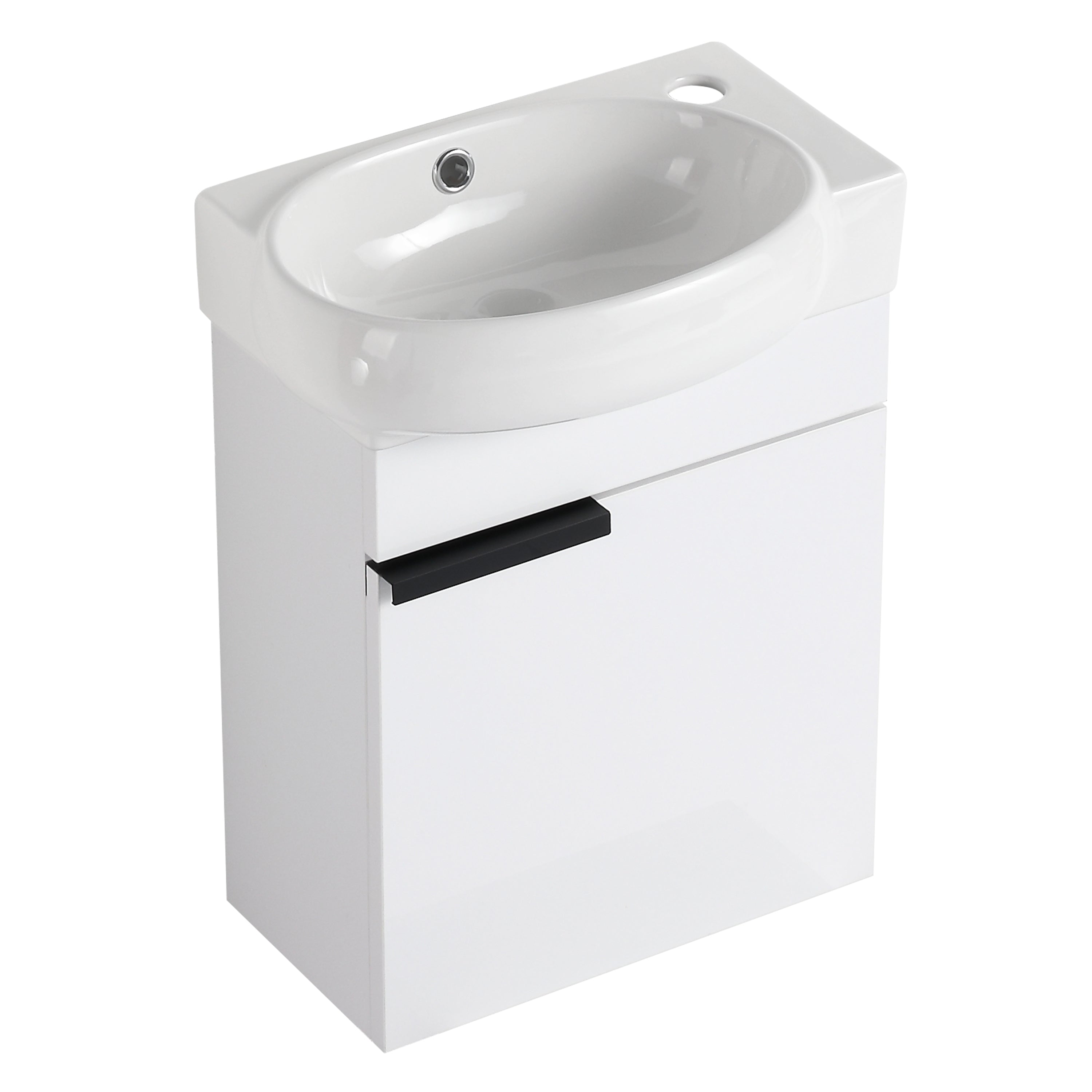 17 in.W Wall-Mounted Plywood Bathroom Vanity in Gloss White with Ceramic Sink