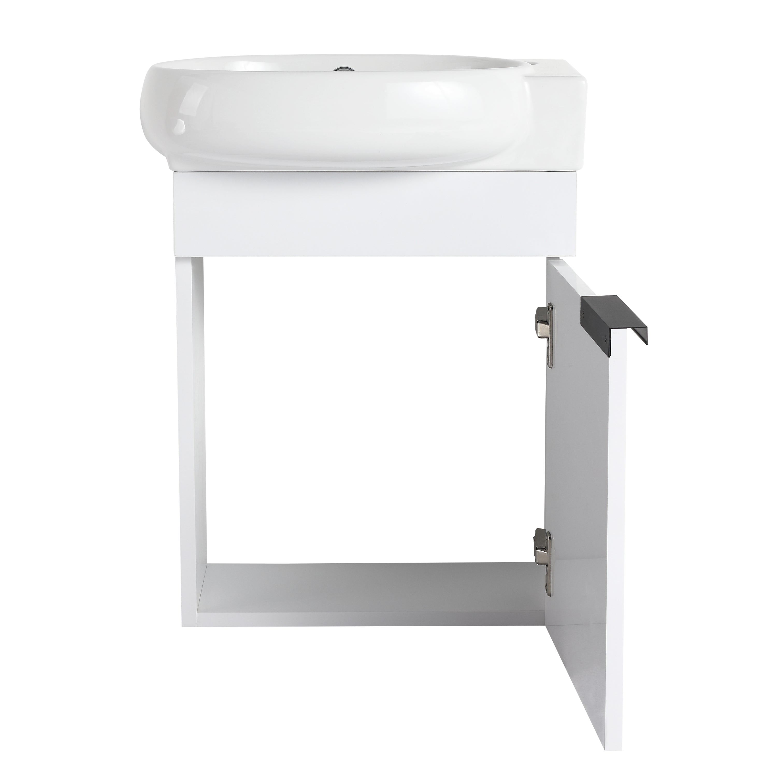 17 in.W Wall-Mounted Plywood Bathroom Vanity in Gloss White with Ceramic Sink
