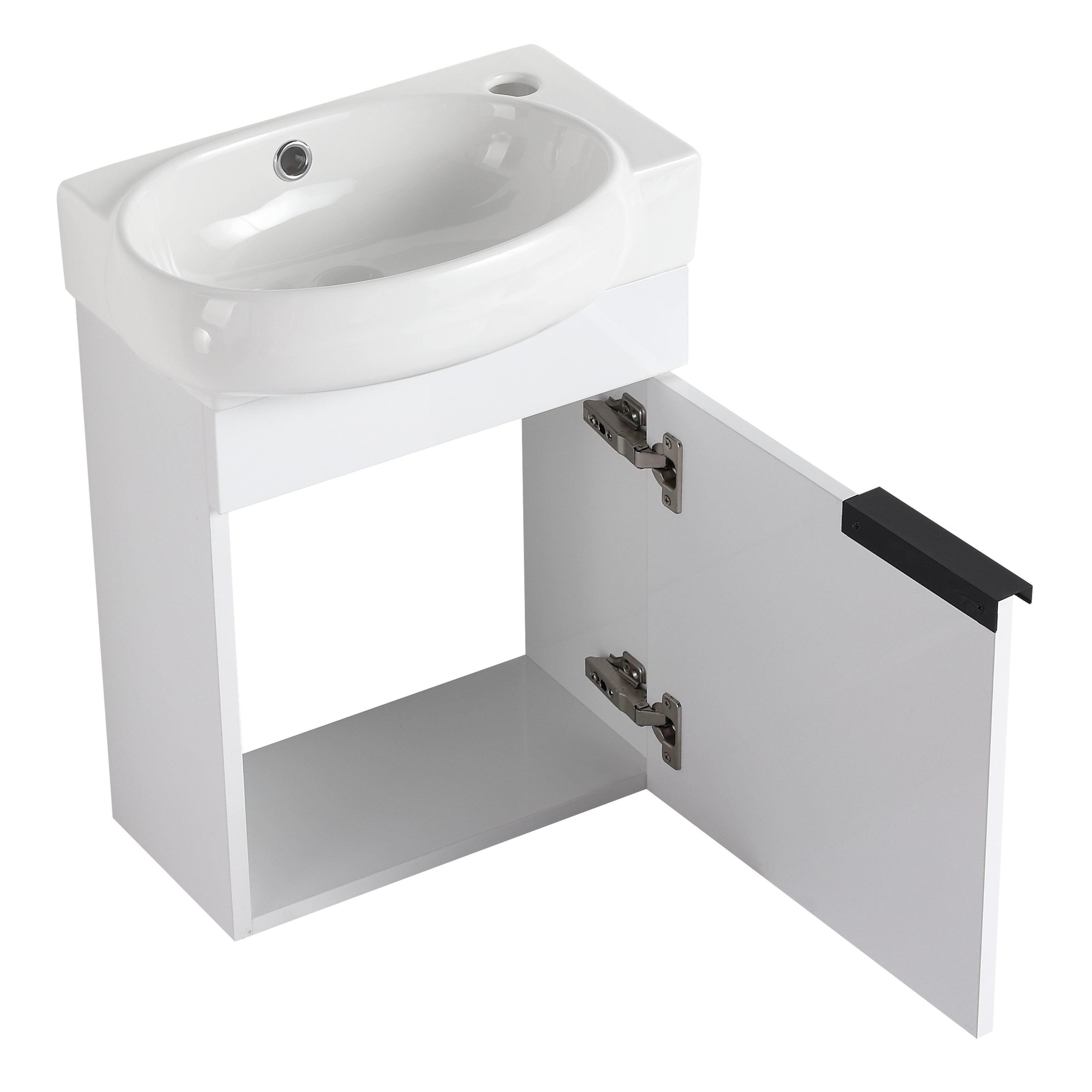 17 in.W Wall-Mounted Plywood Bathroom Vanity in Gloss White with Ceramic Sink