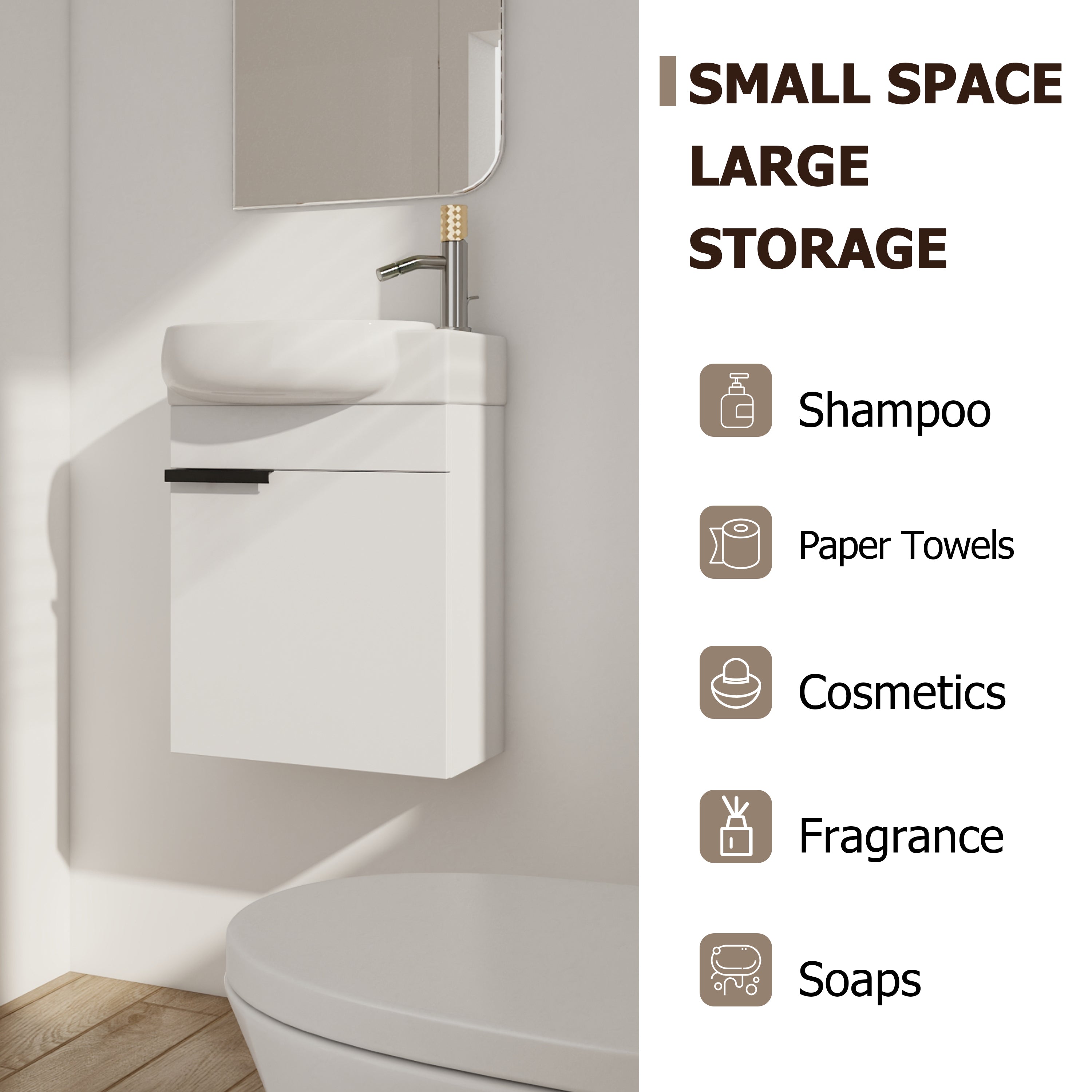 17 in.W Wall-Mounted Plywood Bathroom Vanity in Gloss White with Ceramic Sink