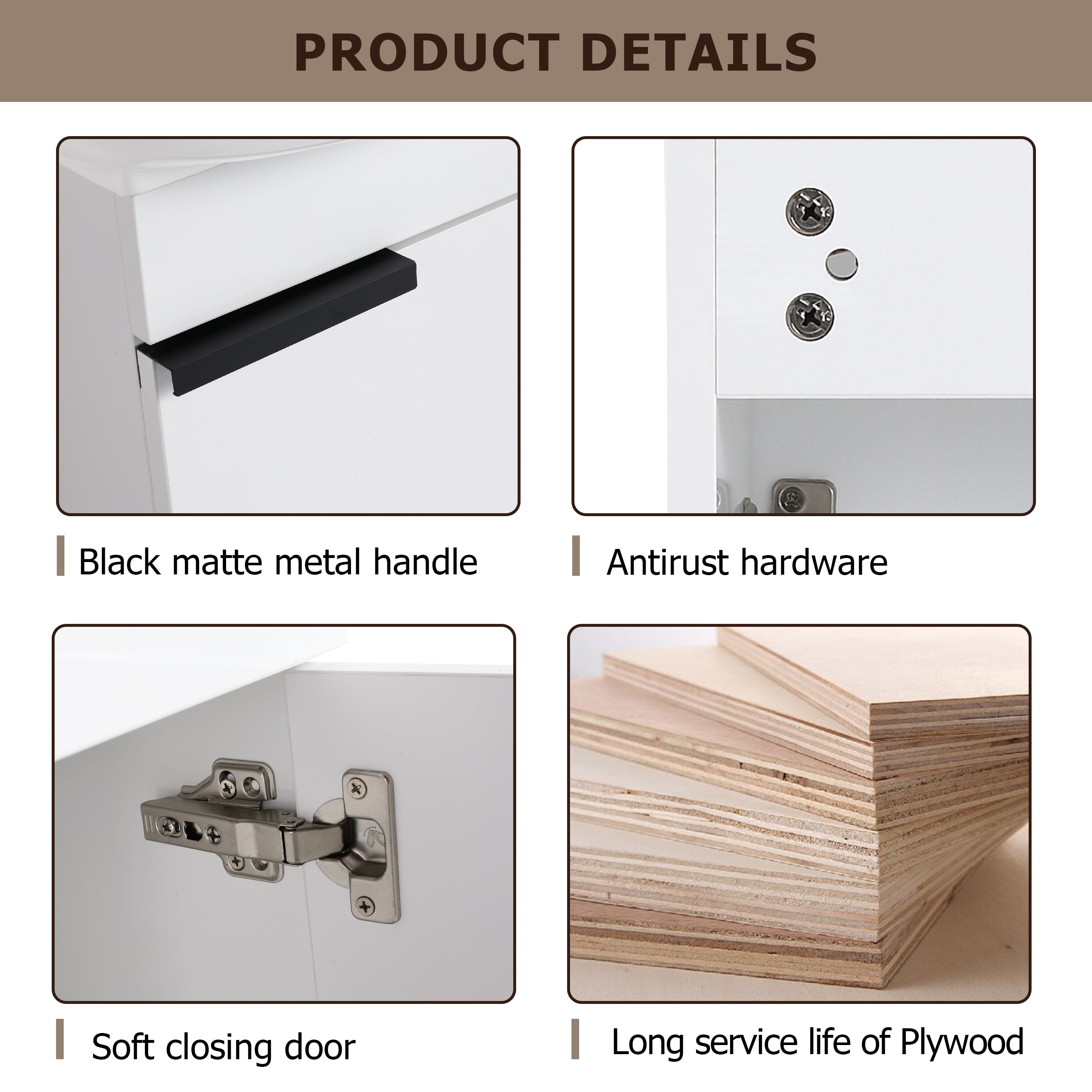 17 in.W Wall-Mounted Plywood Bathroom Vanity in Gloss White with Ceramic Sink
