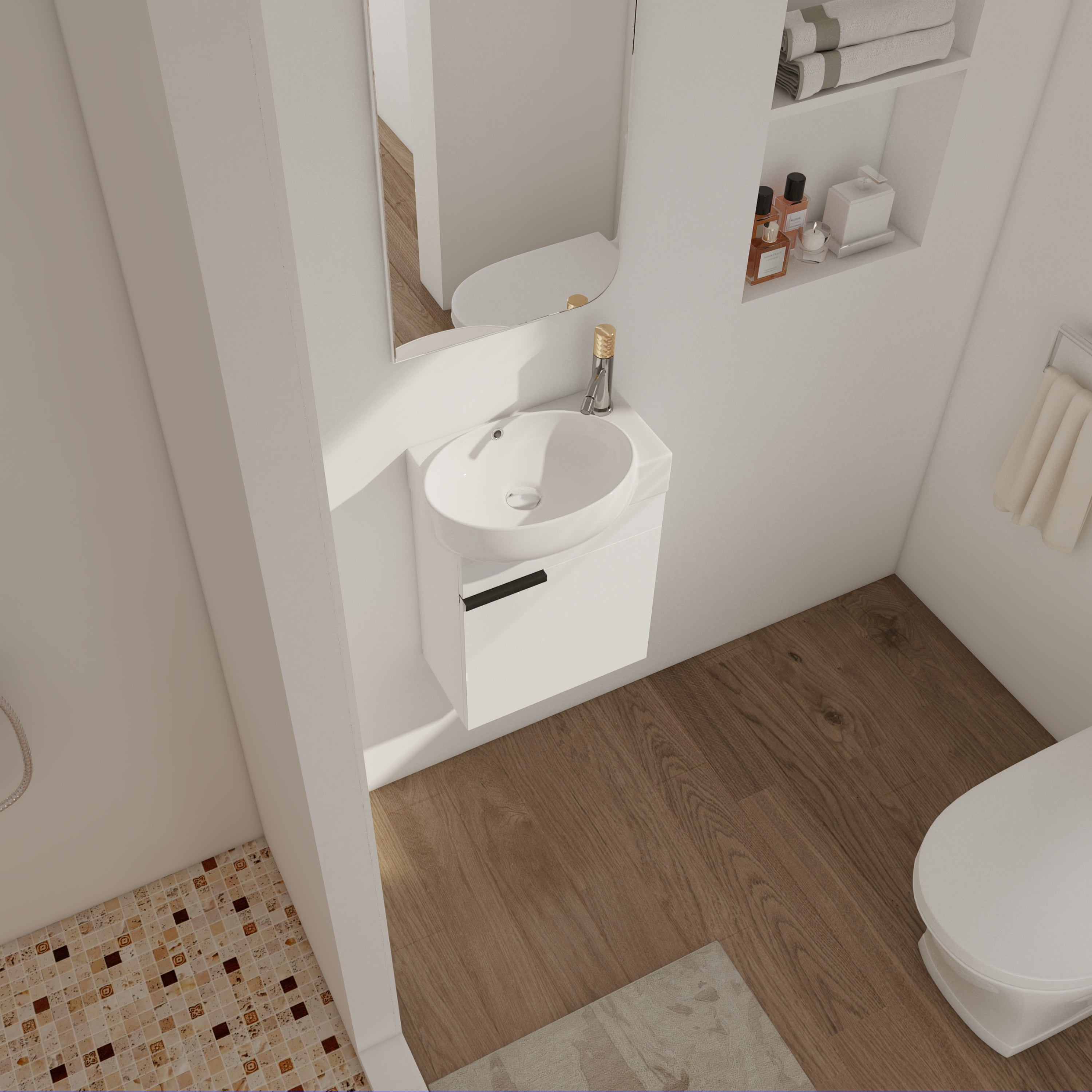 17 in.W Wall-Mounted Plywood Bathroom Vanity in Gloss White with Ceramic Sink