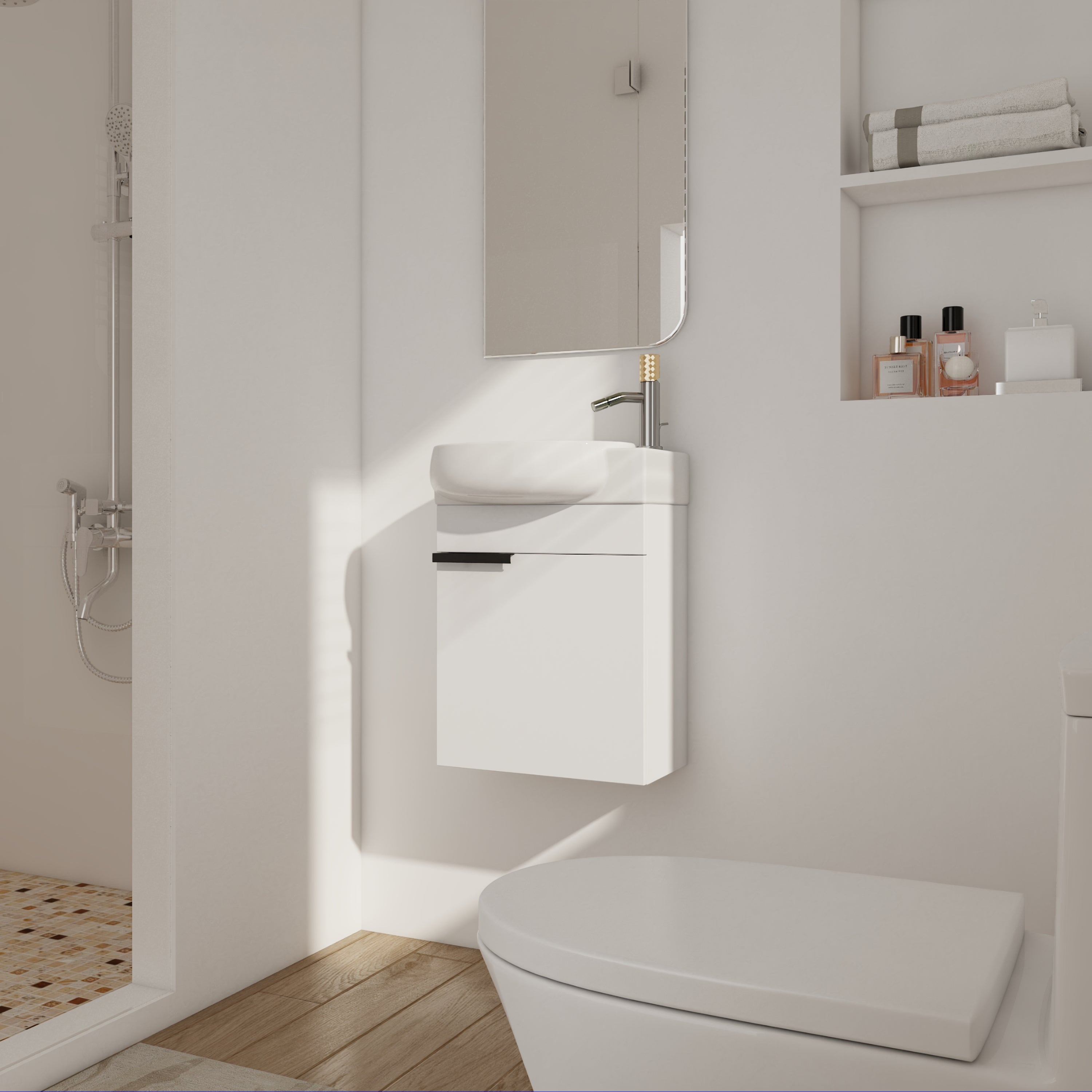 17 in.W Wall-Mounted Plywood Bathroom Vanity in Gloss White with Ceramic Sink