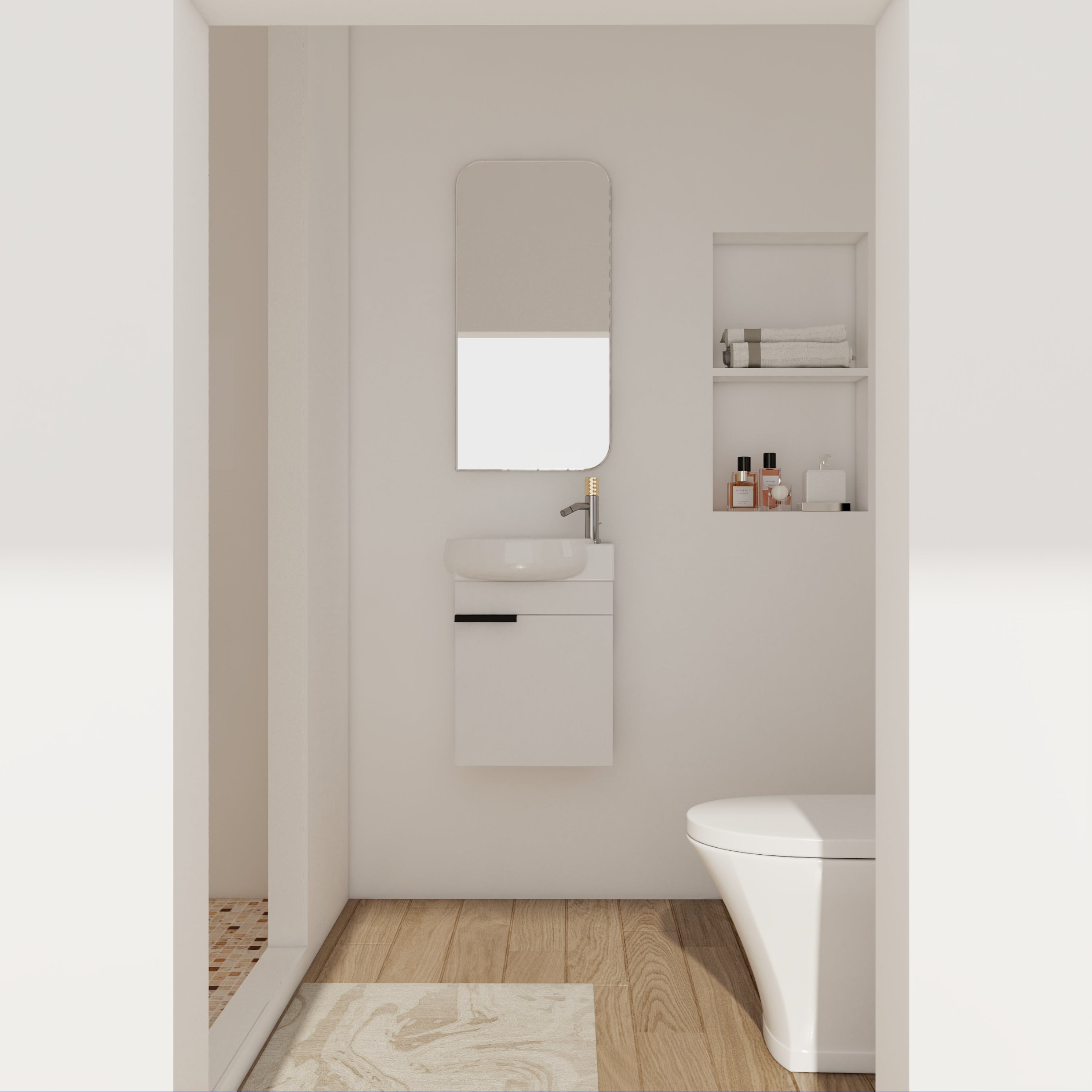 17 in.W Wall-Mounted Plywood Bathroom Vanity in Gloss White with Ceramic Sink
