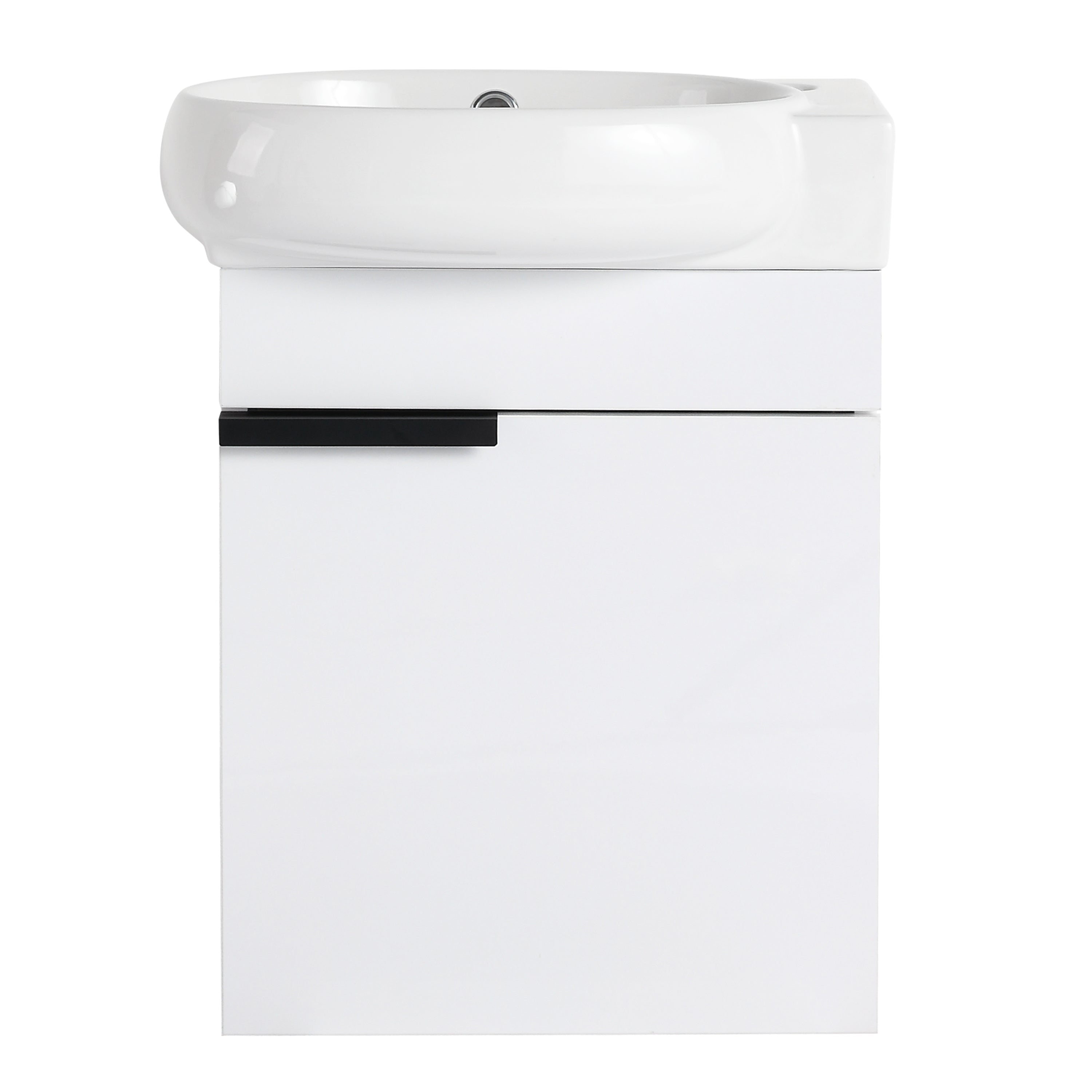 17 in.W Wall-Mounted Plywood Bathroom Vanity in Gloss White with Ceramic Sink