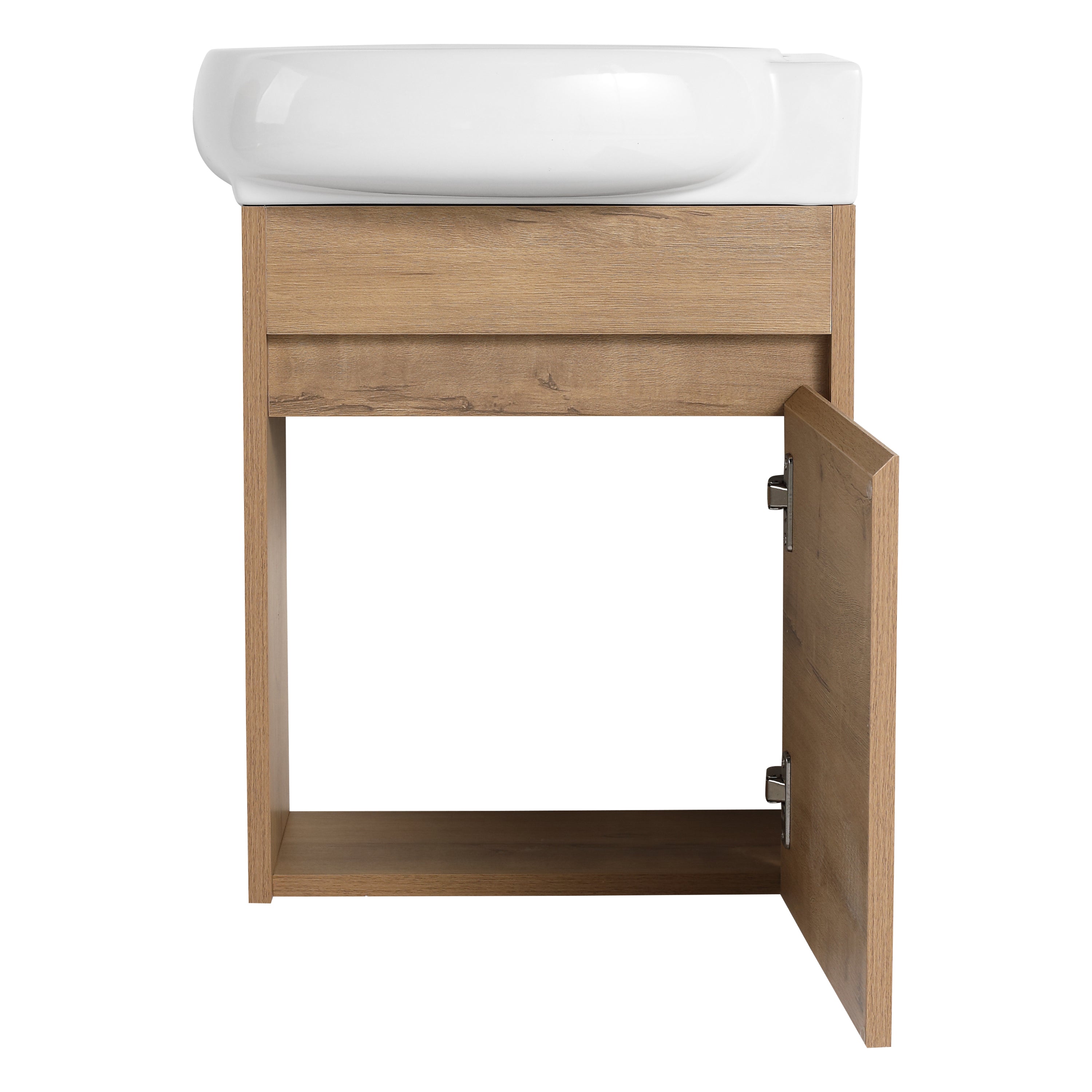 17 in.W Wall-Mounted Plywood Bathroom Vanity in Gloss White with Ceramic Sink