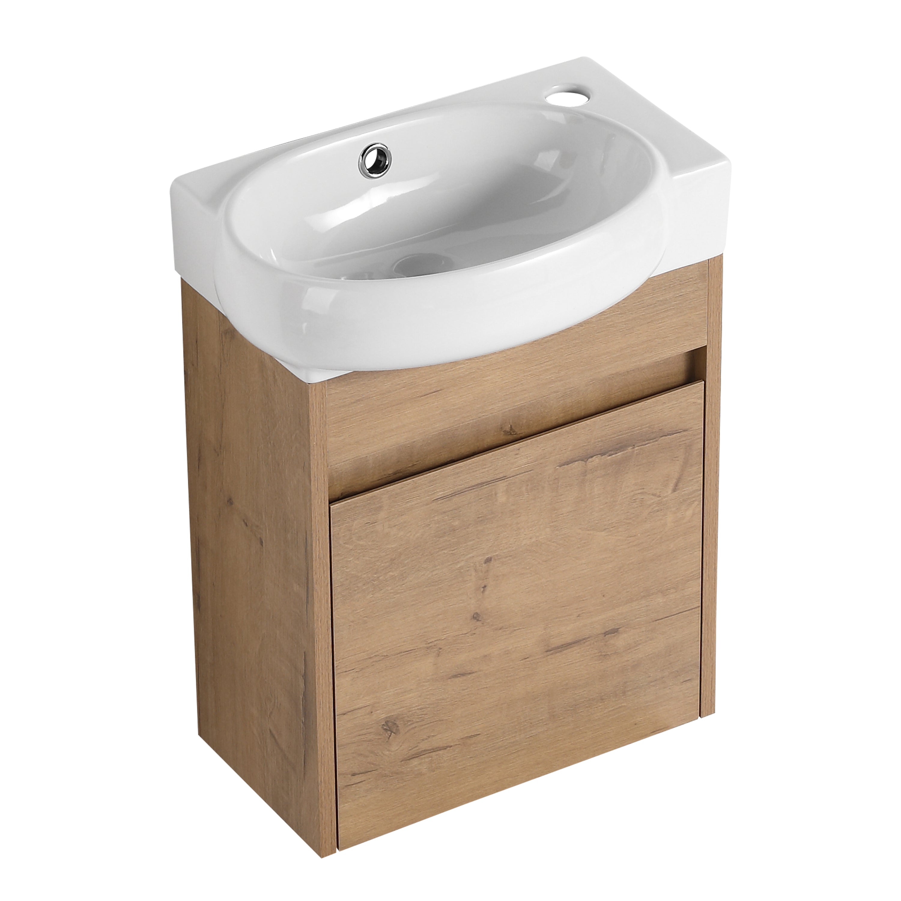 17 in.W Wall-Mounted Plywood Bathroom Vanity in Gloss White with Ceramic Sink