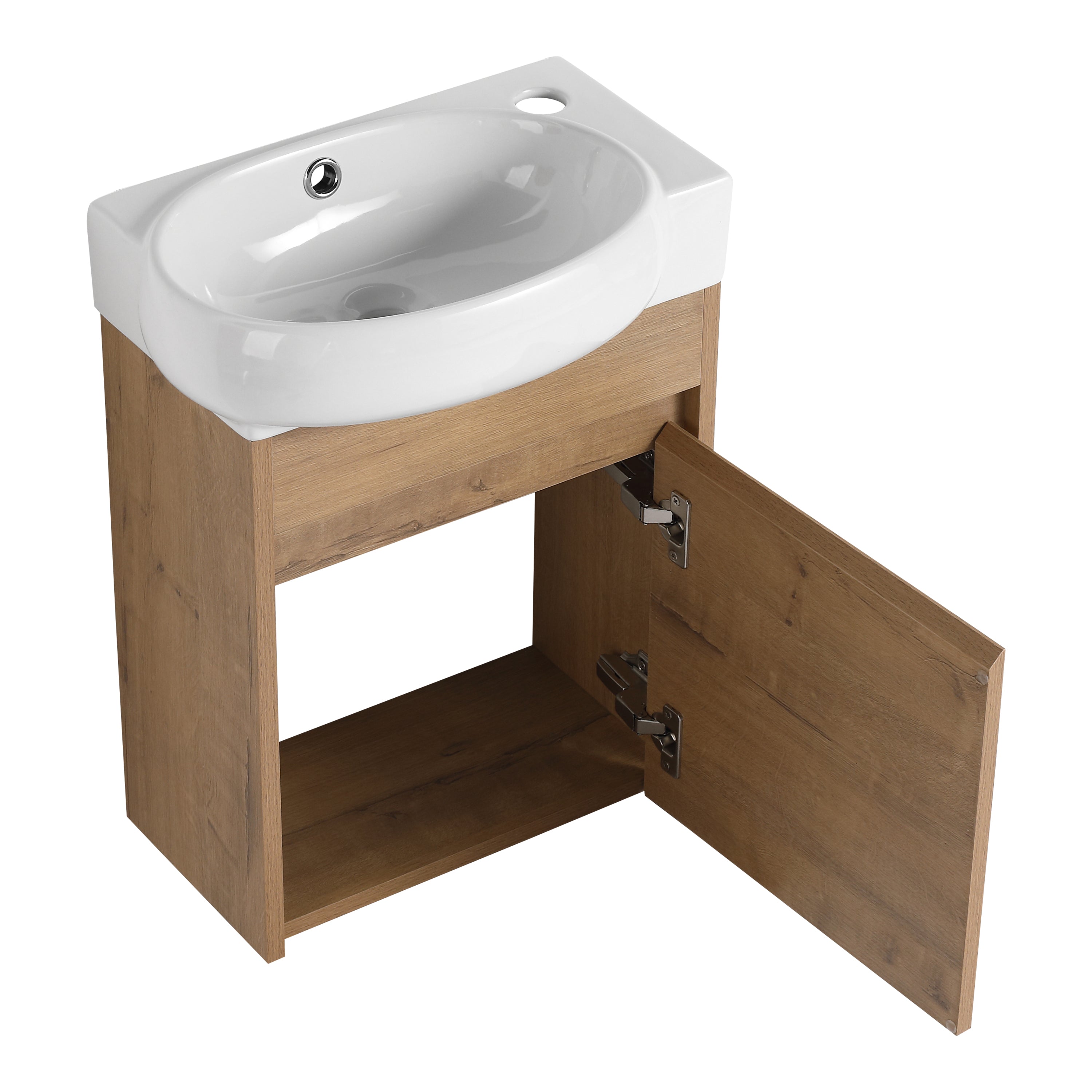 17 in.W Wall-Mounted Plywood Bathroom Vanity in Gloss White with Ceramic Sink