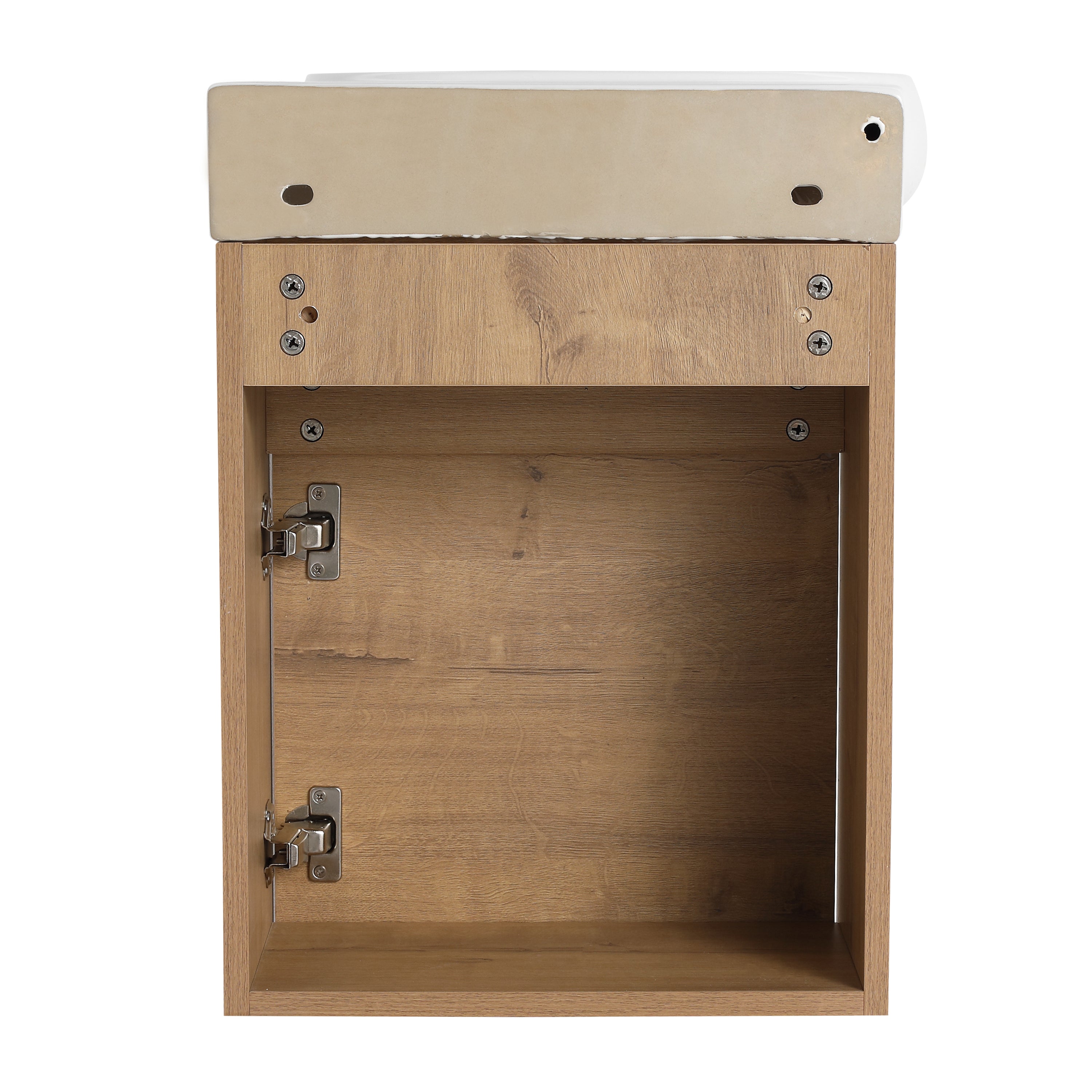 17 in.W Wall-Mounted Plywood Bathroom Vanity in Gloss White with Ceramic Sink