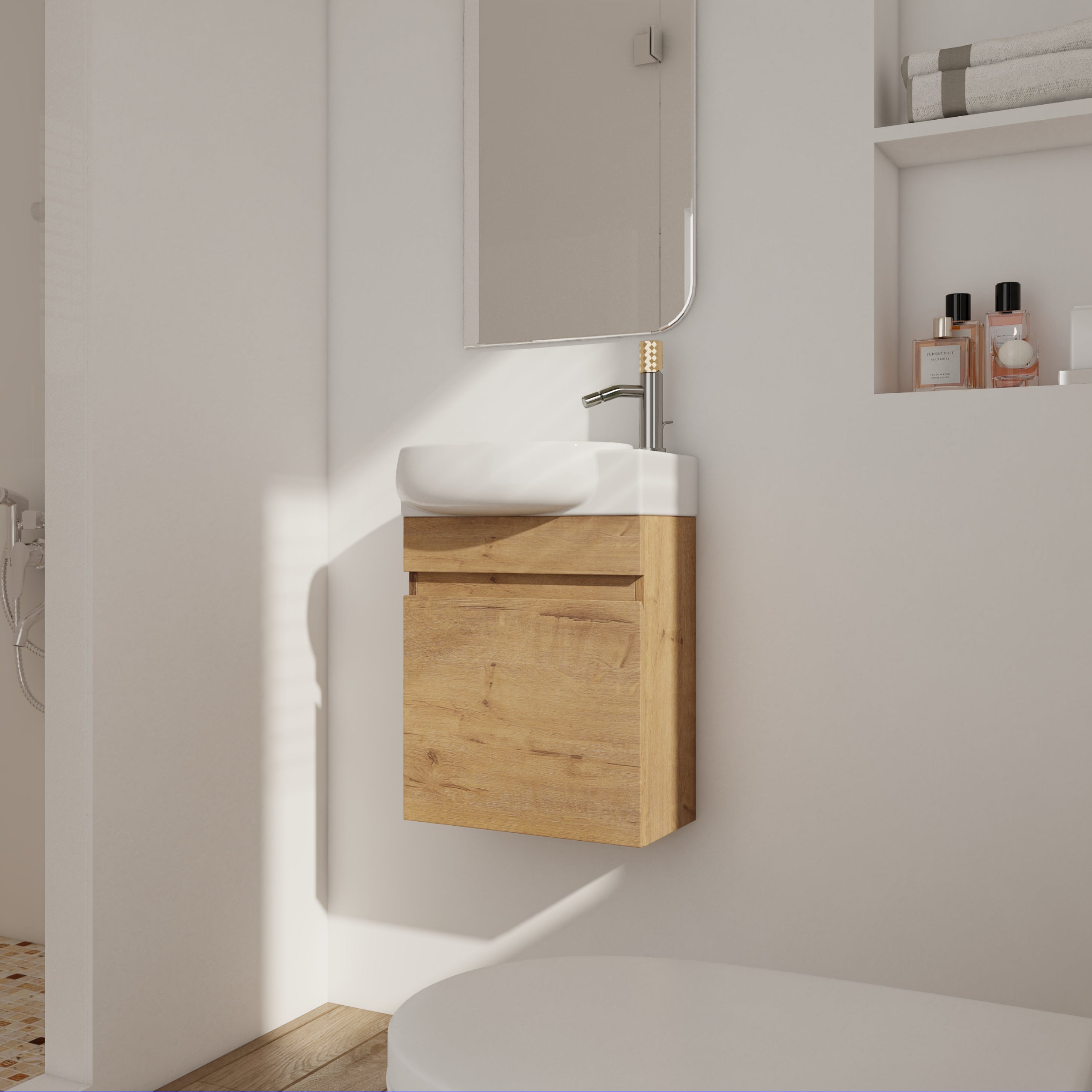 17 in.W Wall-Mounted Plywood Bathroom Vanity in Gloss White with Ceramic Sink