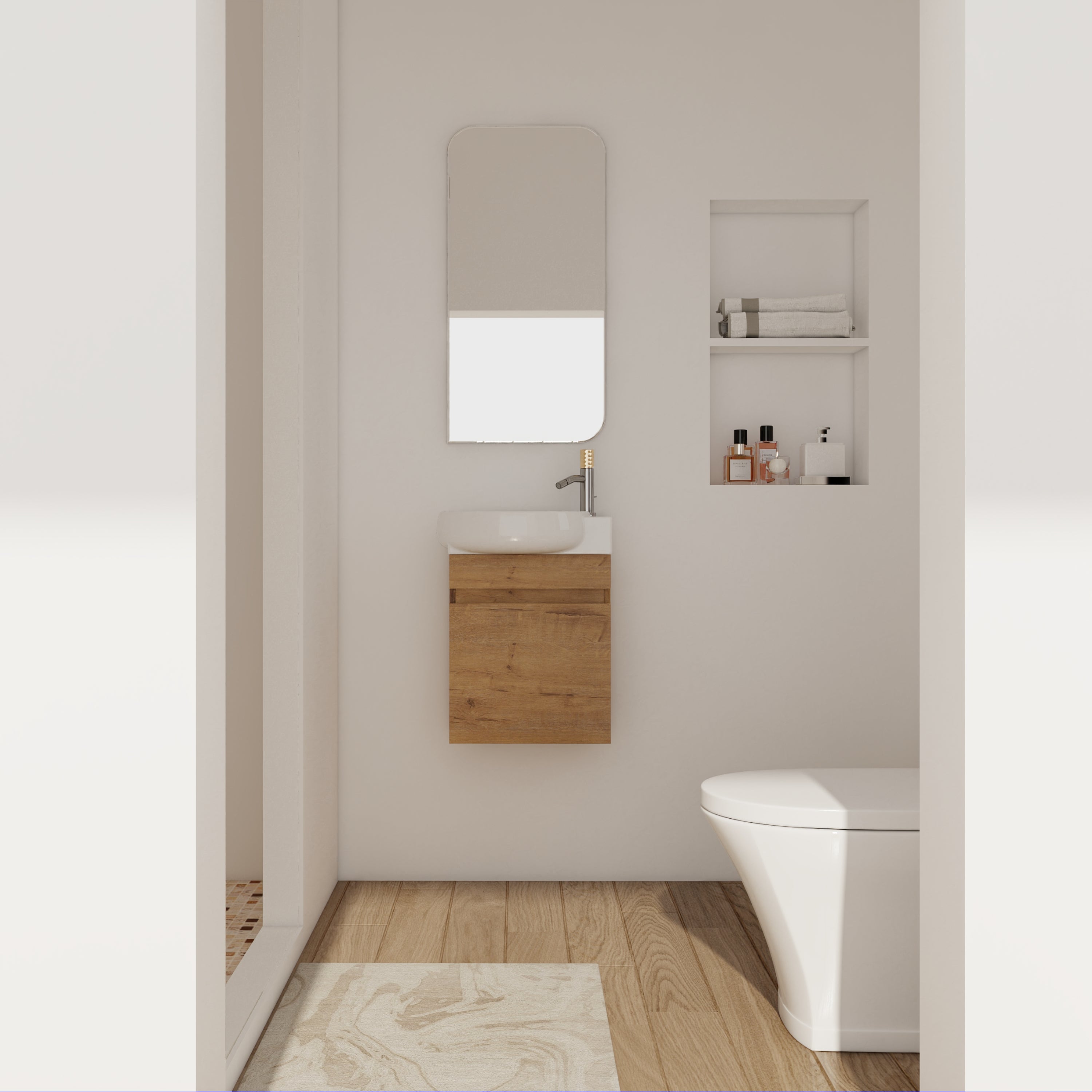 17 in.W Wall-Mounted Plywood Bathroom Vanity in Gloss White with Ceramic Sink