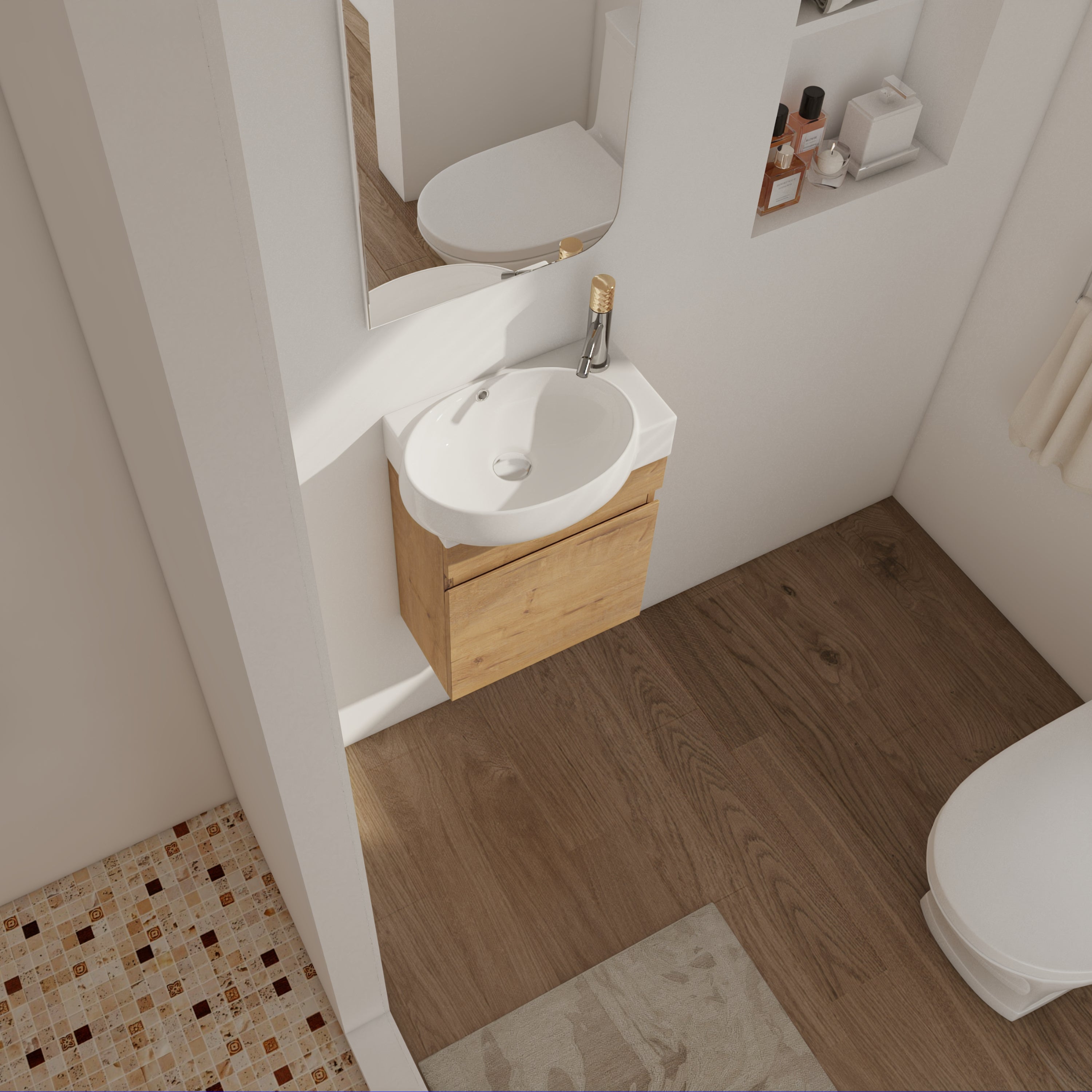 17 in.W Wall-Mounted Plywood Bathroom Vanity in Gloss White with Ceramic Sink