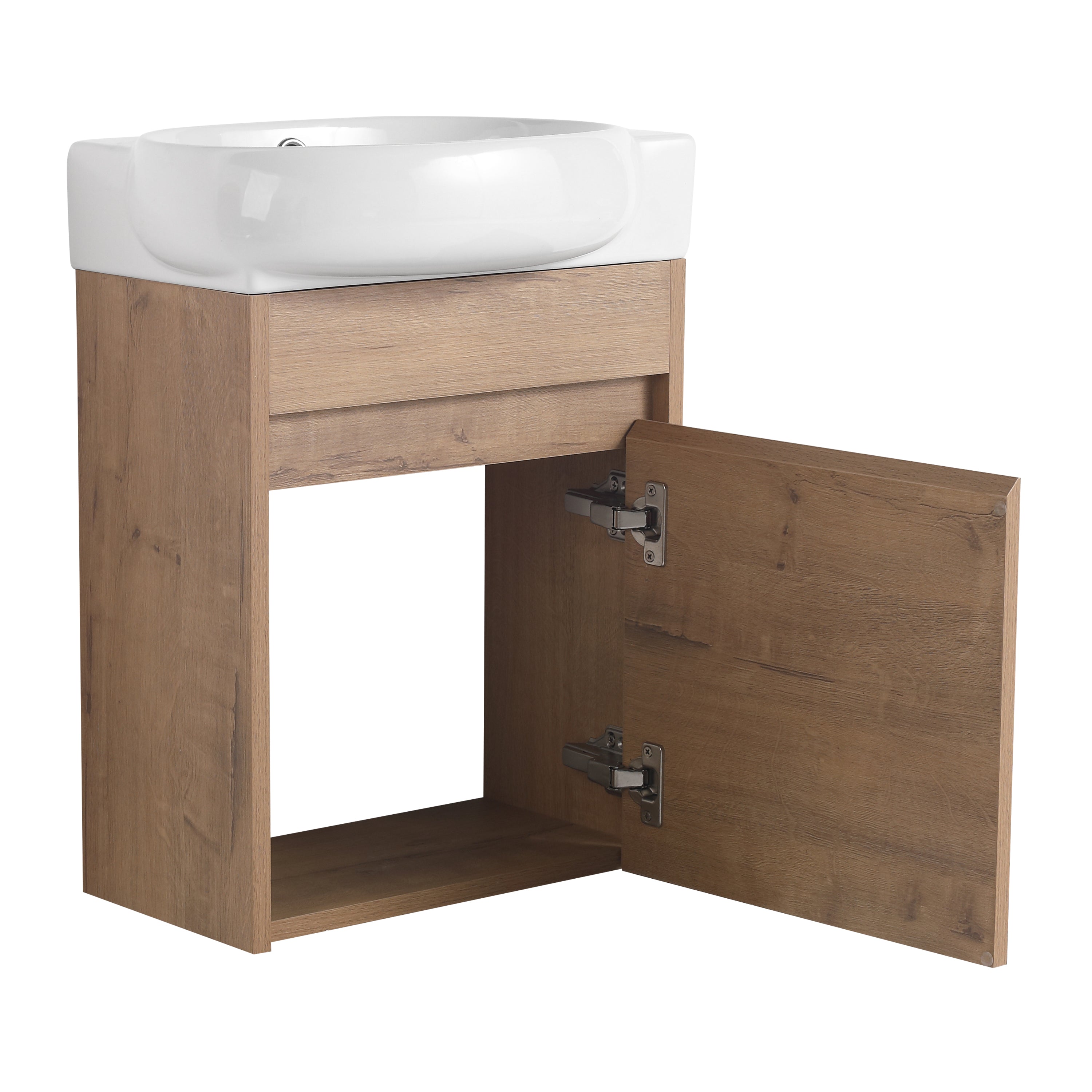 17 in.W Wall-Mounted Plywood Bathroom Vanity in Gloss White with Ceramic Sink