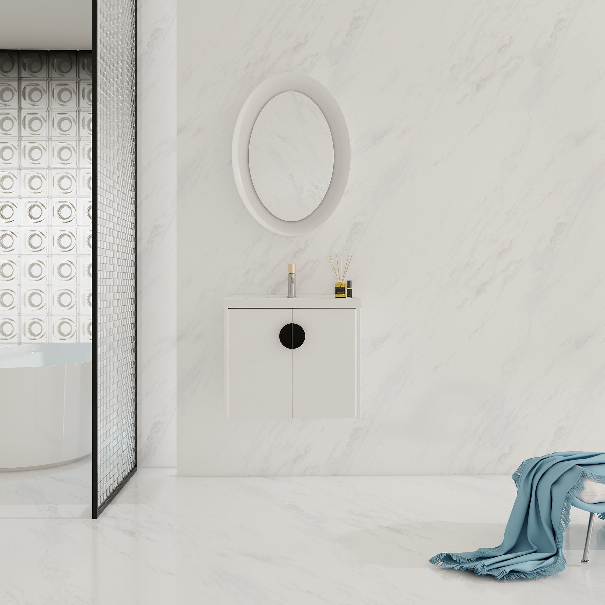 24"/28" inch Wall Mounted Bathroom Vanity Set in White with Integrated Ceramic Sink