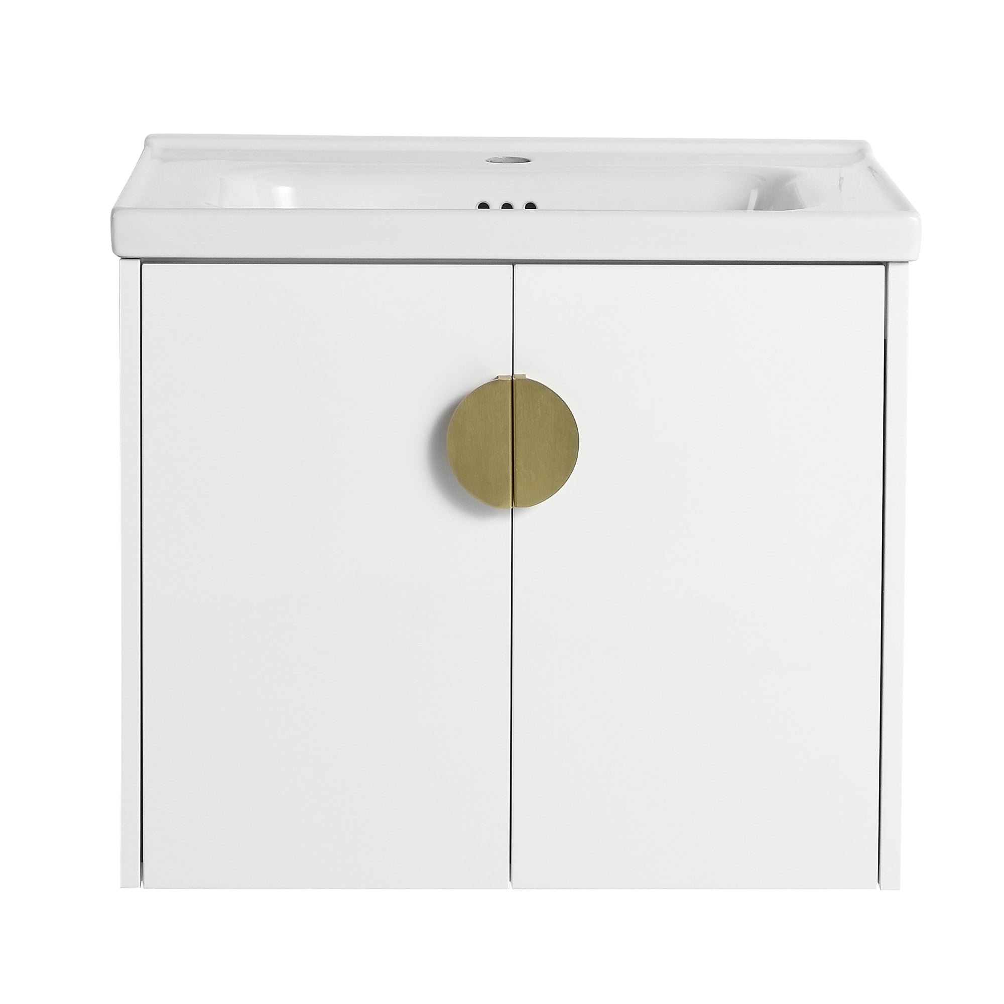 24"/28" inch Wall Mounted Bathroom Vanity Set in White with Integrated Ceramic Sink