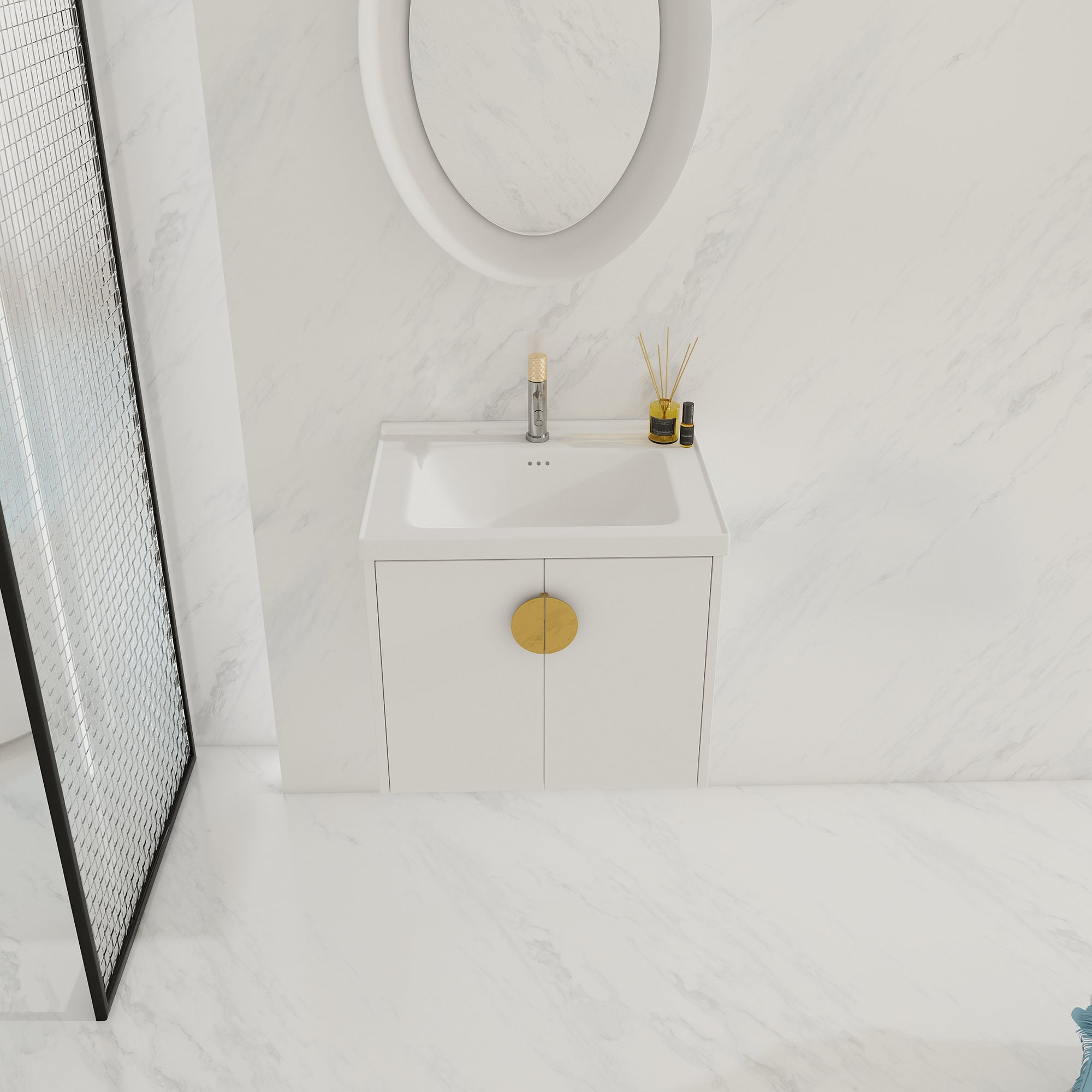24"/28" inch Wall Mounted Bathroom Vanity Set in White with Integrated Ceramic Sink