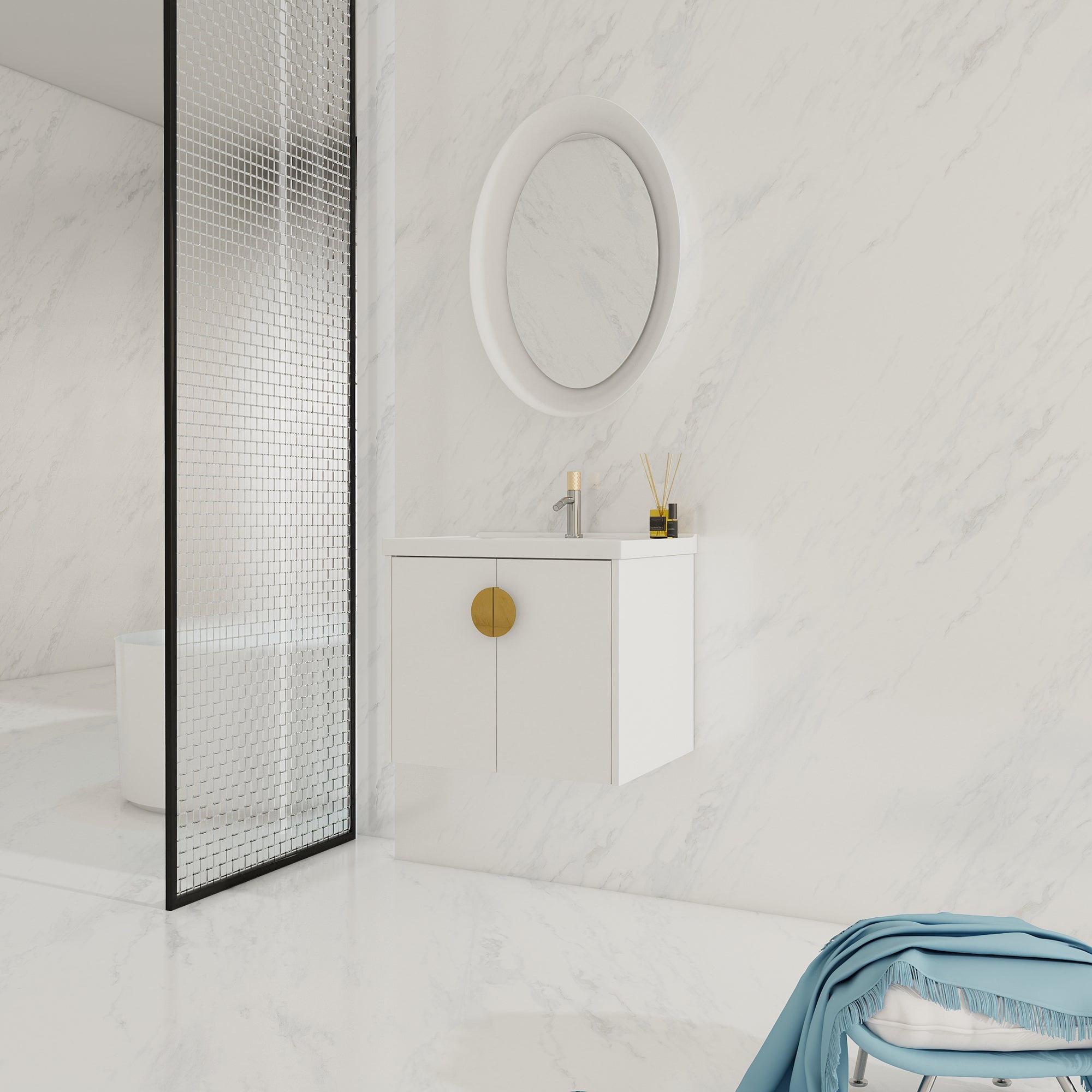 24"/28" inch Wall Mounted Bathroom Vanity Set in White with Integrated Ceramic Sink