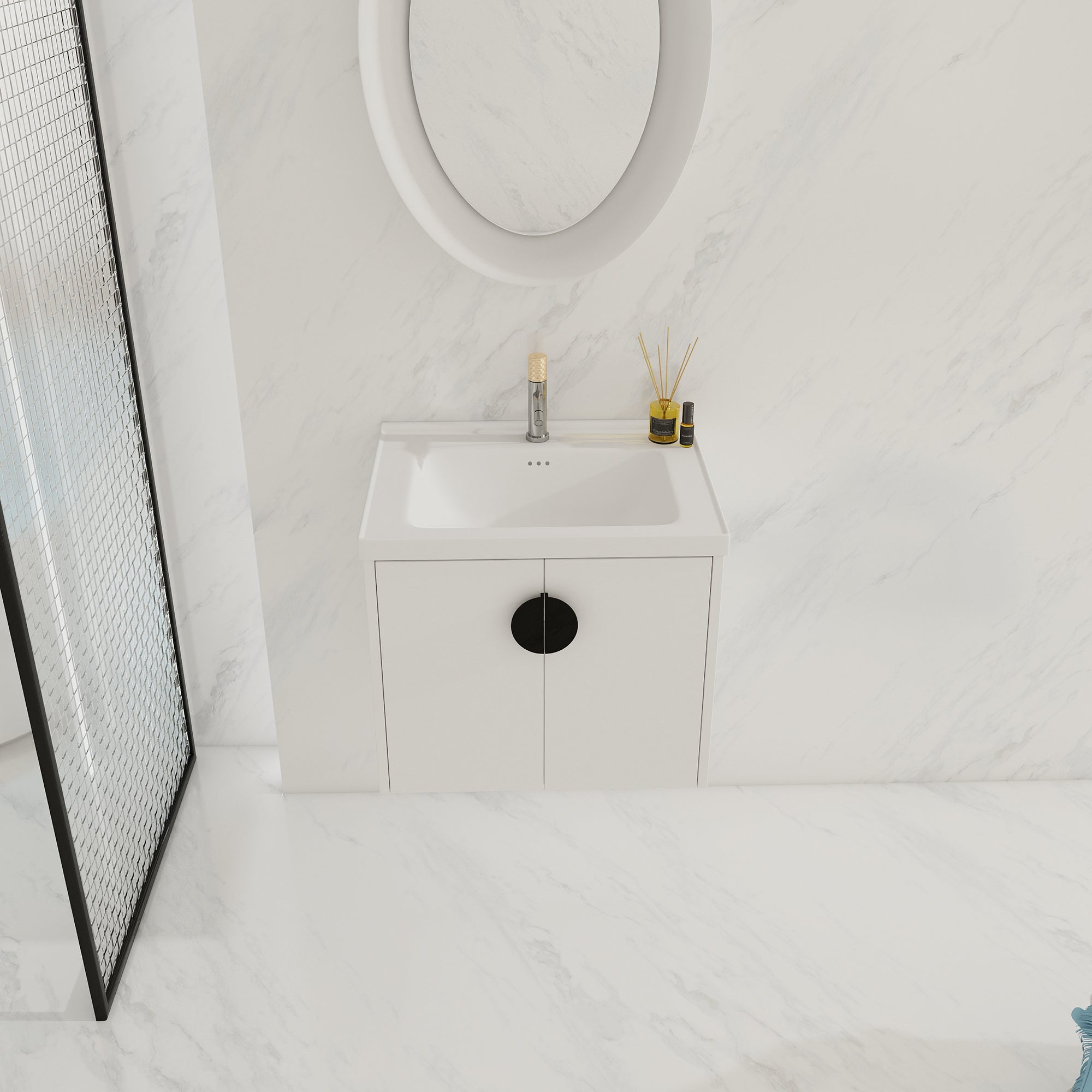 24"/28" inch Wall Mounted Bathroom Vanity Set in White with Integrated Ceramic Sink