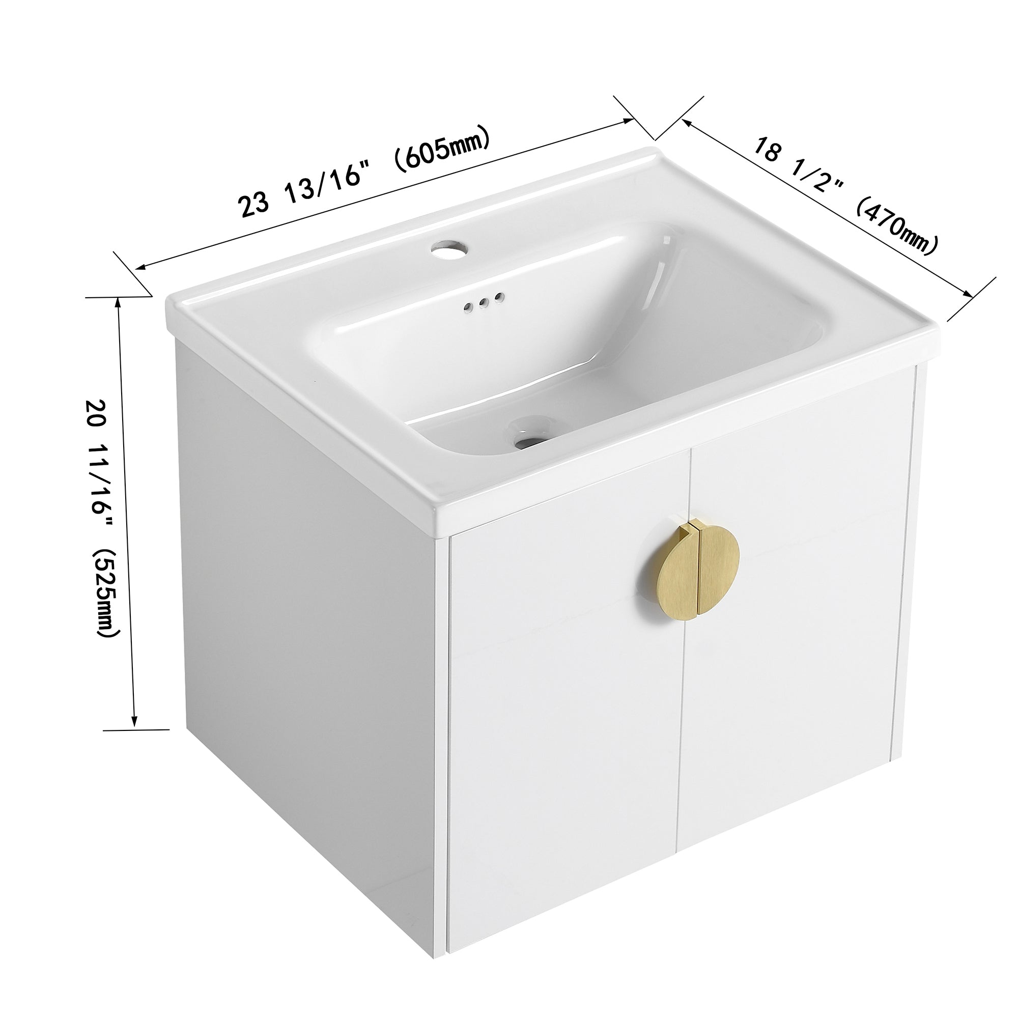 24"/28" inch Wall Mounted Bathroom Vanity Set in White with Integrated Ceramic Sink
