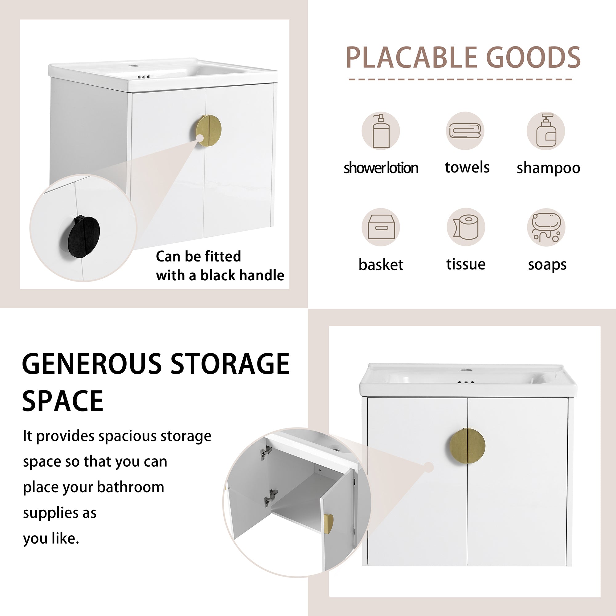 24"/28" inch Wall Mounted Bathroom Vanity Set in White with Integrated Ceramic Sink