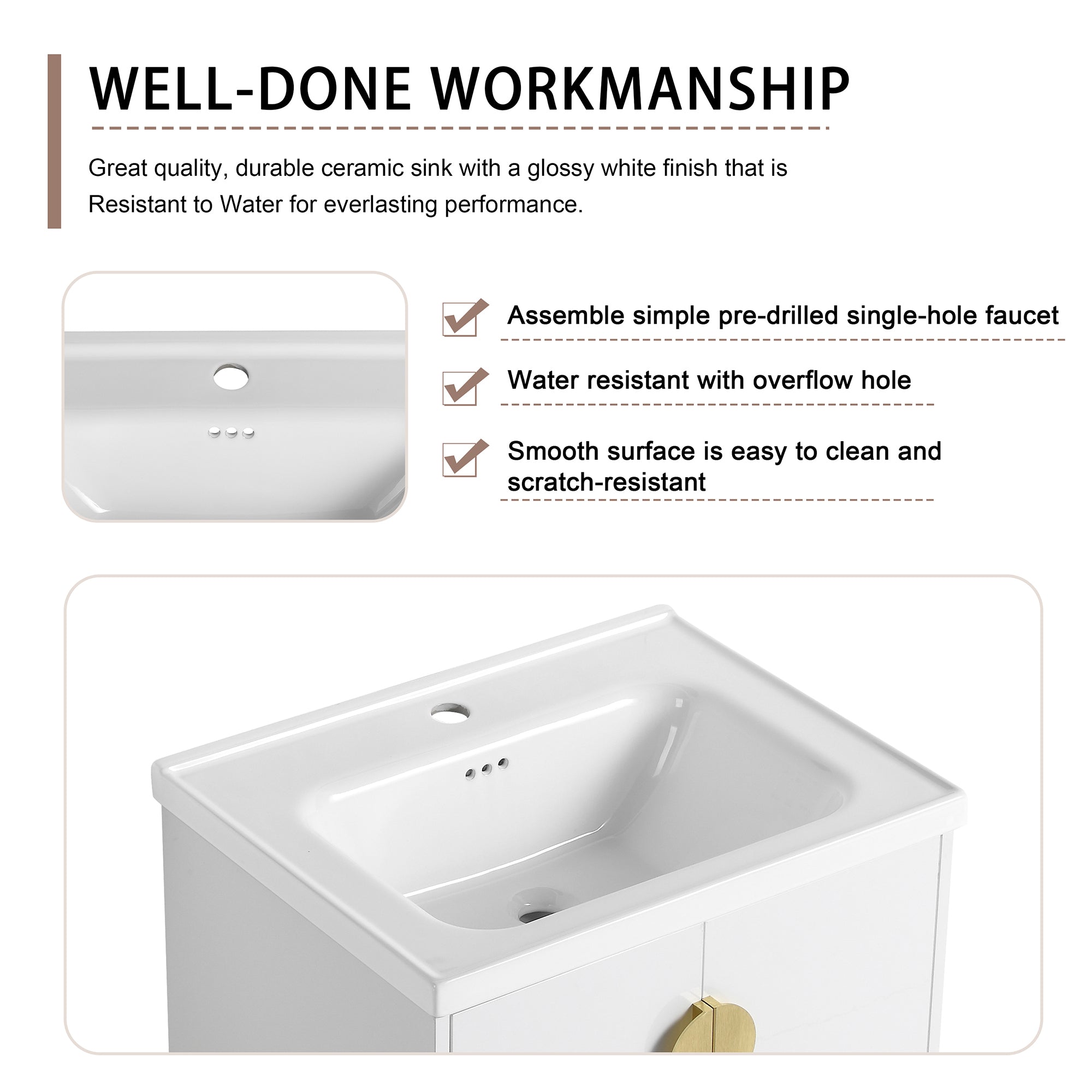 24"/28" inch Wall Mounted Bathroom Vanity Set in White with Integrated Ceramic Sink